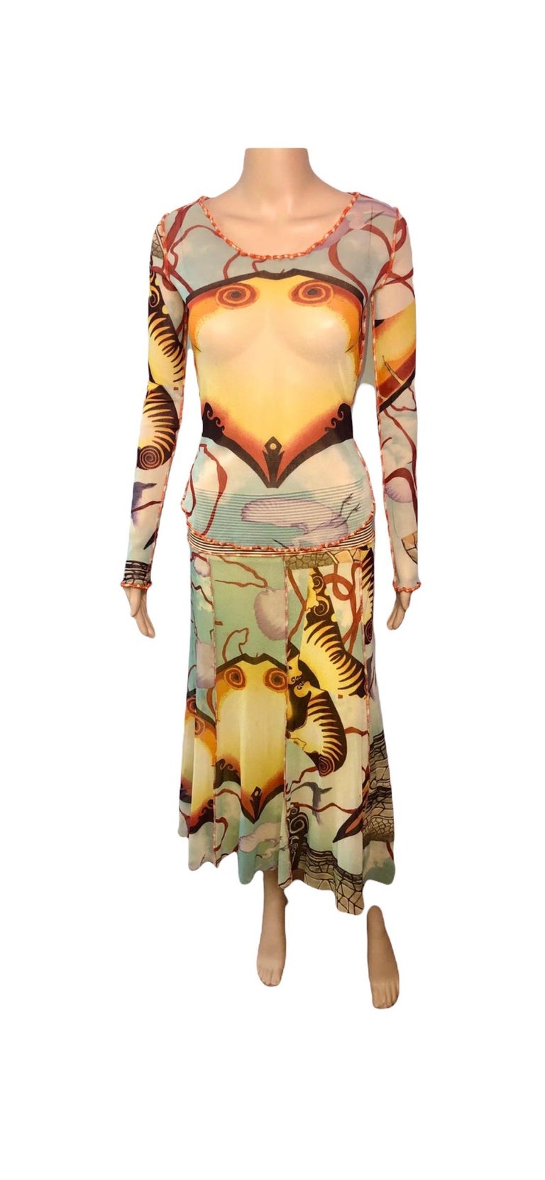 Jean Paul Gaultier S/S 2005 Mesh Abstract Salvador Dali Top and Skirt 2  Piece Set For Sale at 1stDibs