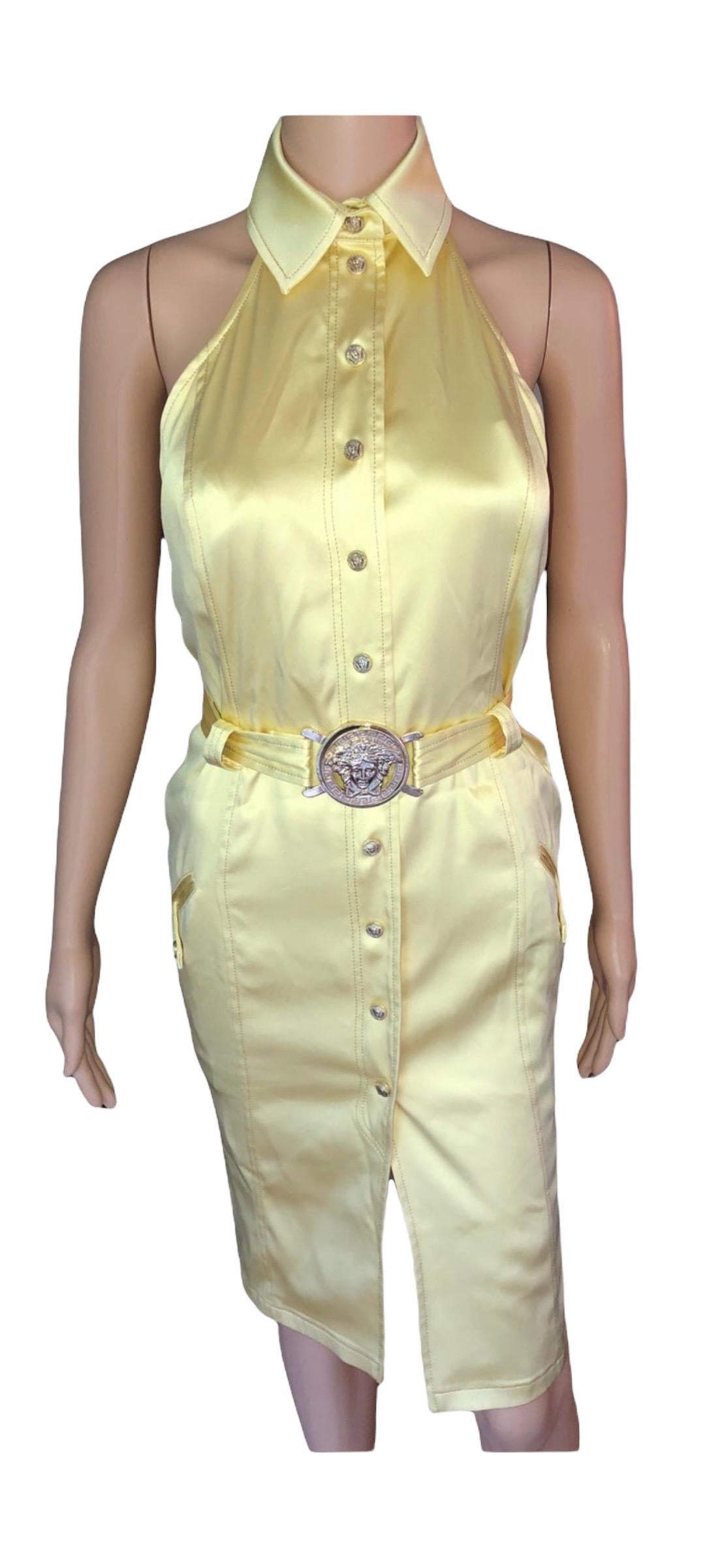 Versace S/S 2005 Runway Logo Belted Cutout Back Dress For Sale 8