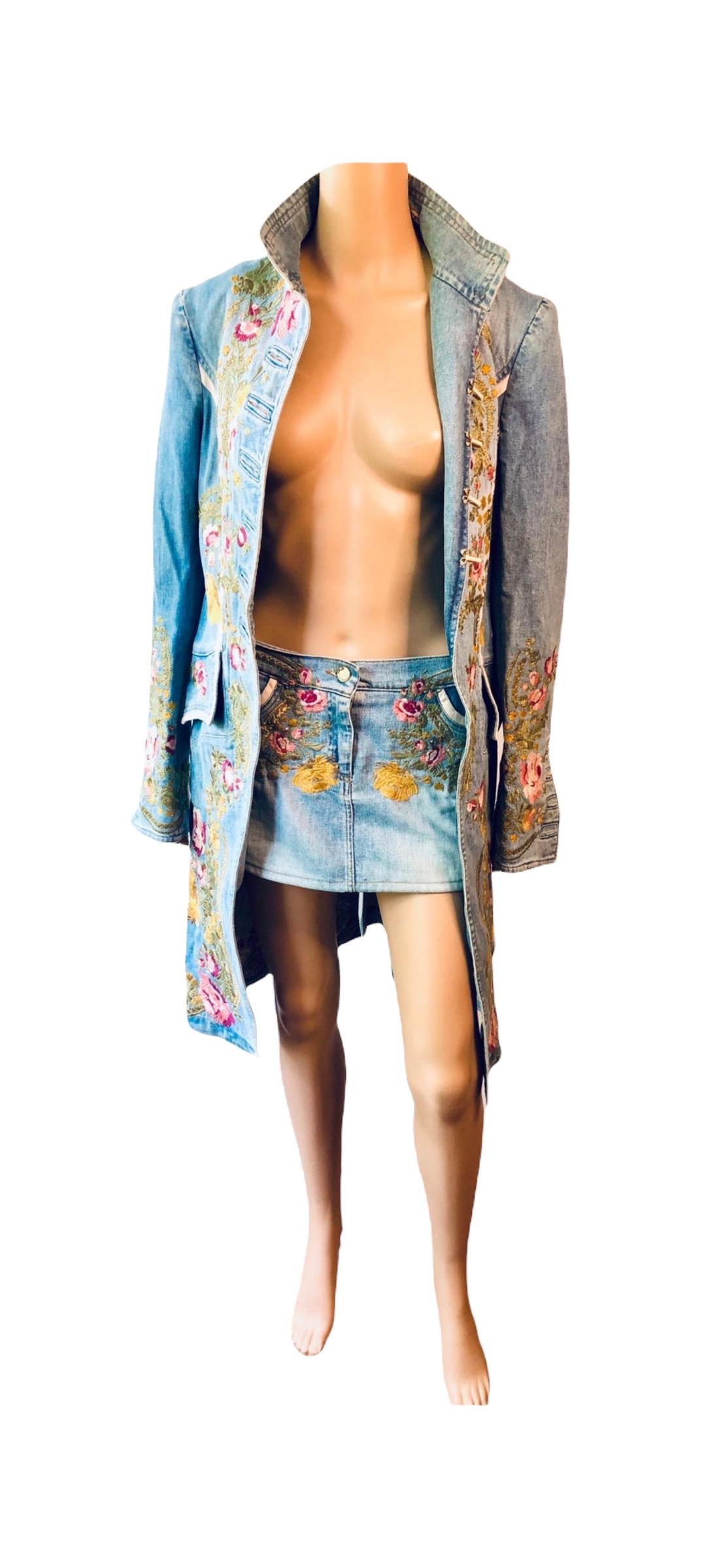 Roberto Cavalli S/S 2003 Runway Embroidered Denim Jacket Coat &Skirt 2 Piece Set 10