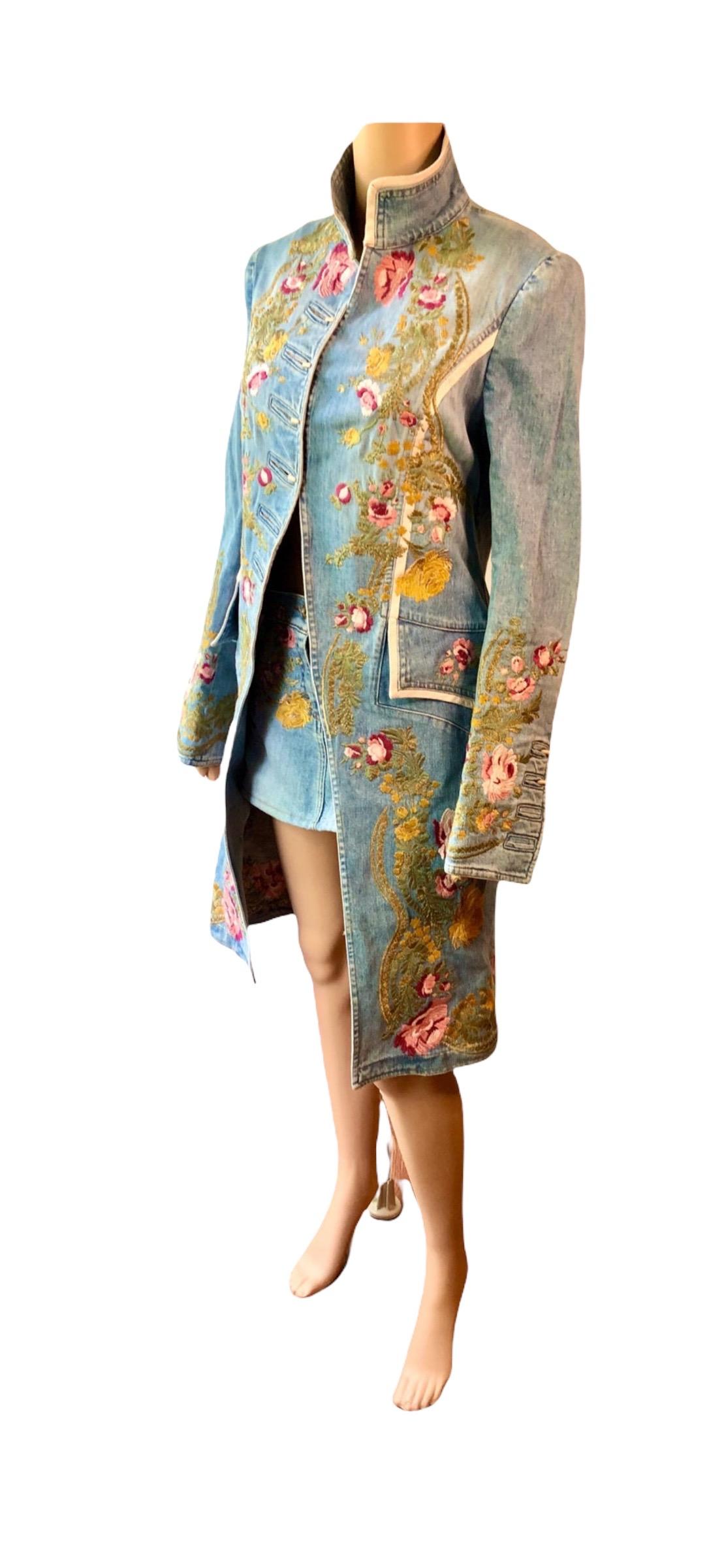 Roberto Cavalli S/S 2003 Runway Embroidered Denim Jacket Coat &Skirt 2 Piece Set 11