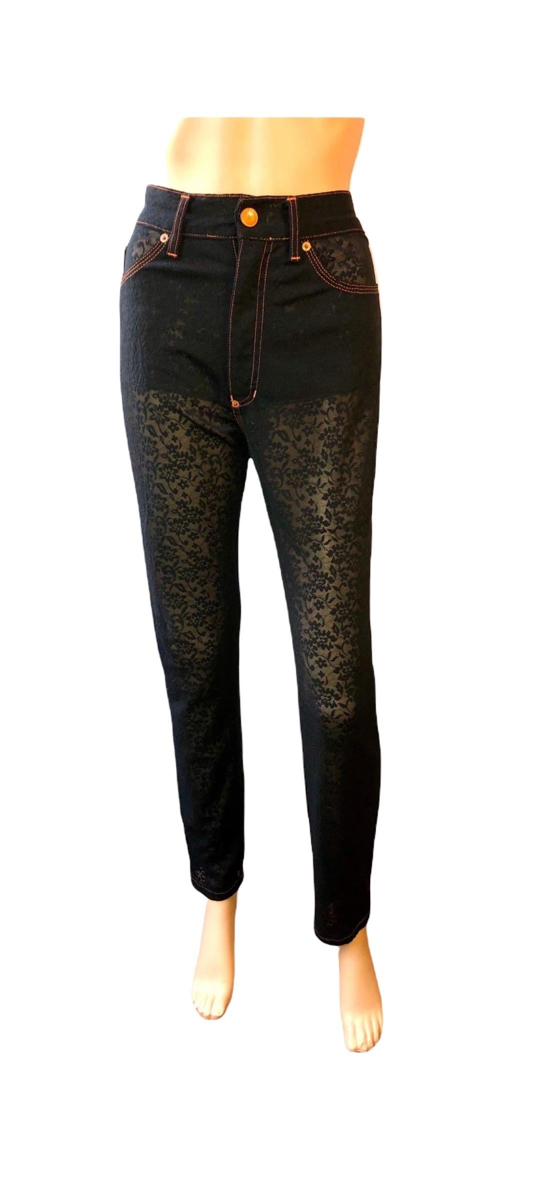 Jean Paul Gaultier Vintage Semi-Sheer Mesh Black Leggings Pants For Sale 1