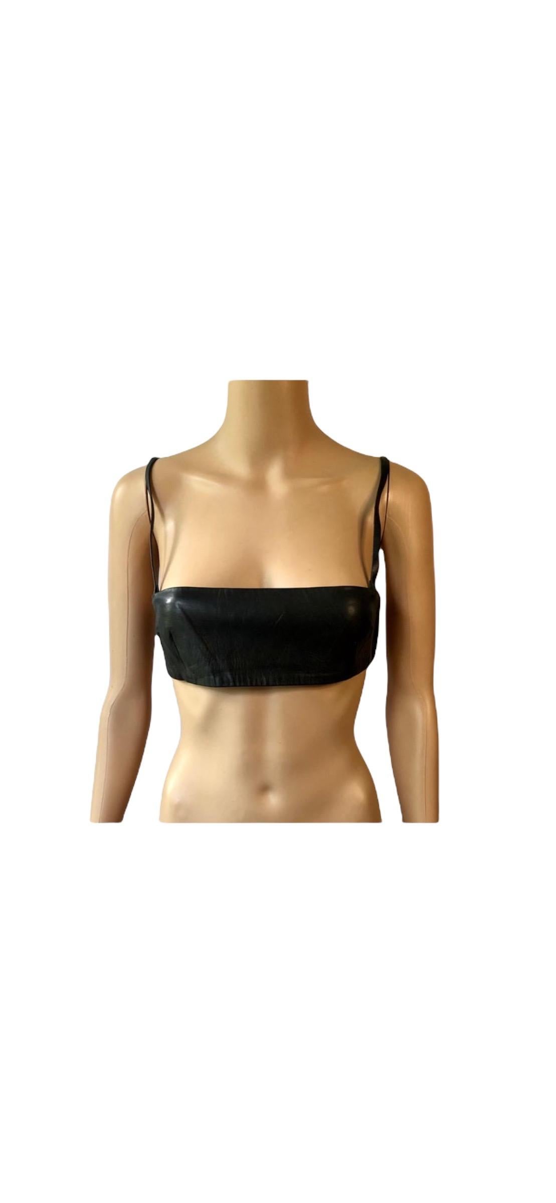 Gucci by Tom Ford S/S 1998 Vintage Black Leather Tube Bra Bralette Crop Top 2