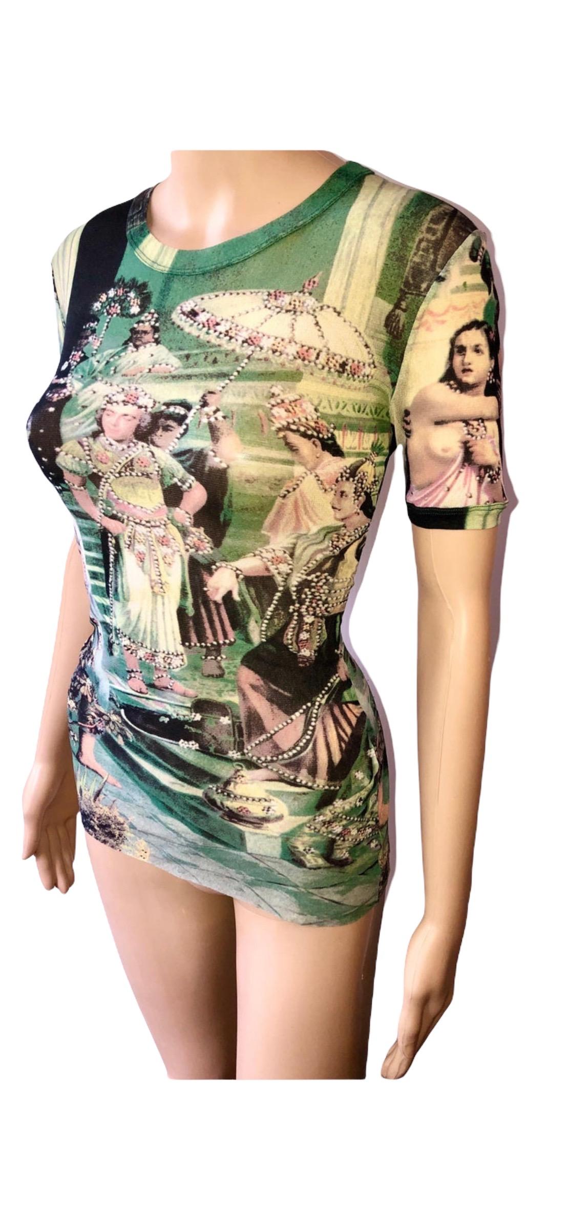 Jean Paul Gaultier Vintage S/S 1998 Frida Kahlo People Print Sheer Mesh Top 1