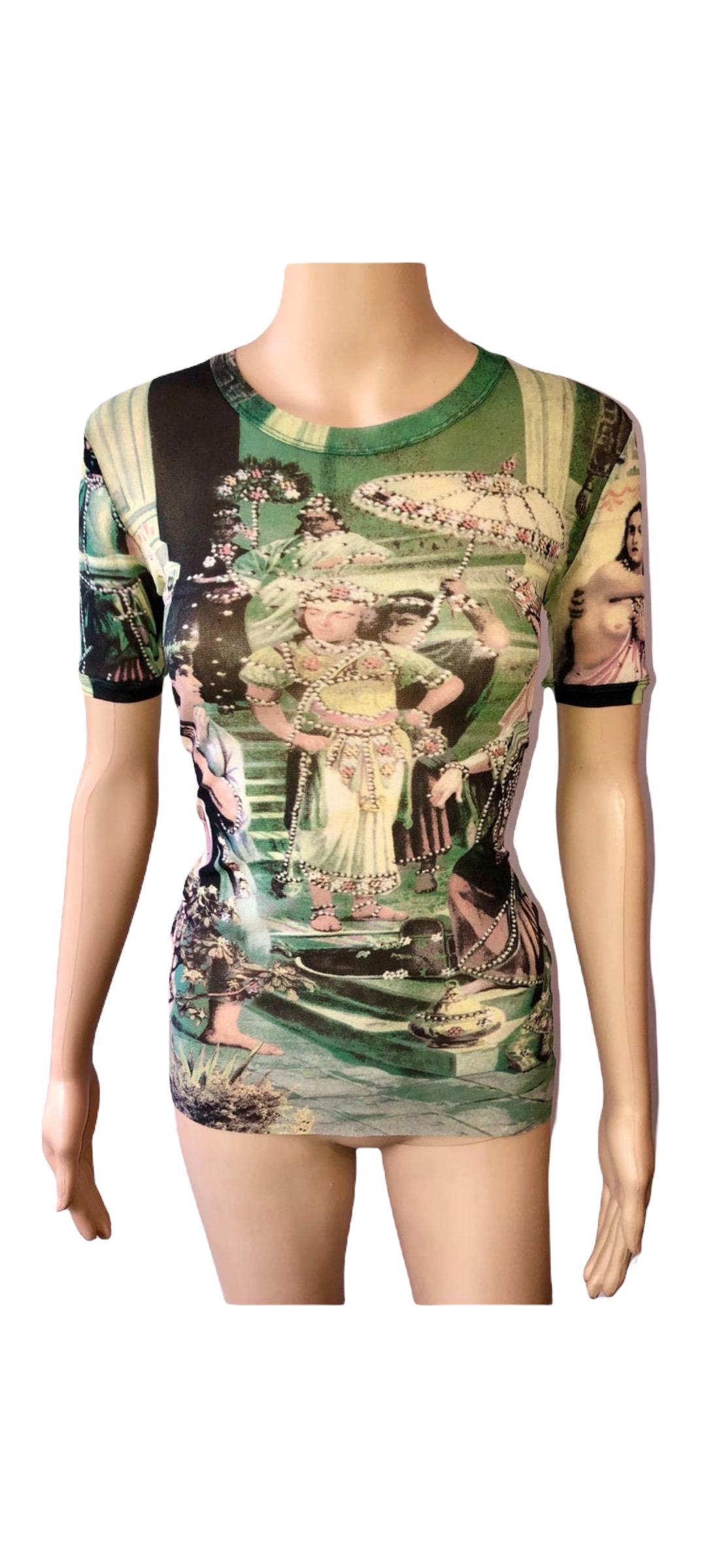 Jean Paul Gaultier Vintage S/S 1998 Frida Kahlo People Print Sheer Mesh Top 3