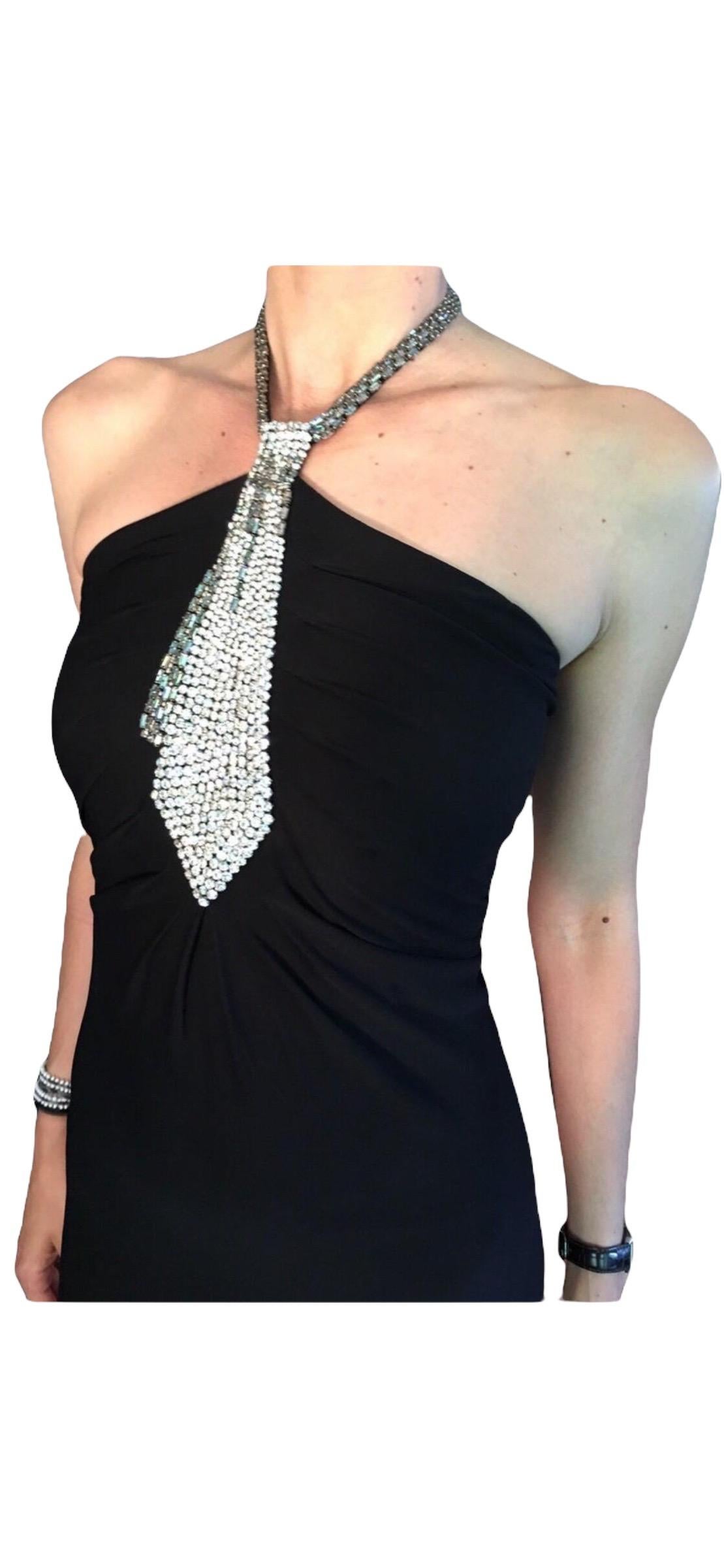  Azzaro Couture Iconic Crystal Jeweled Embellished Black Evening Dress Gown 2