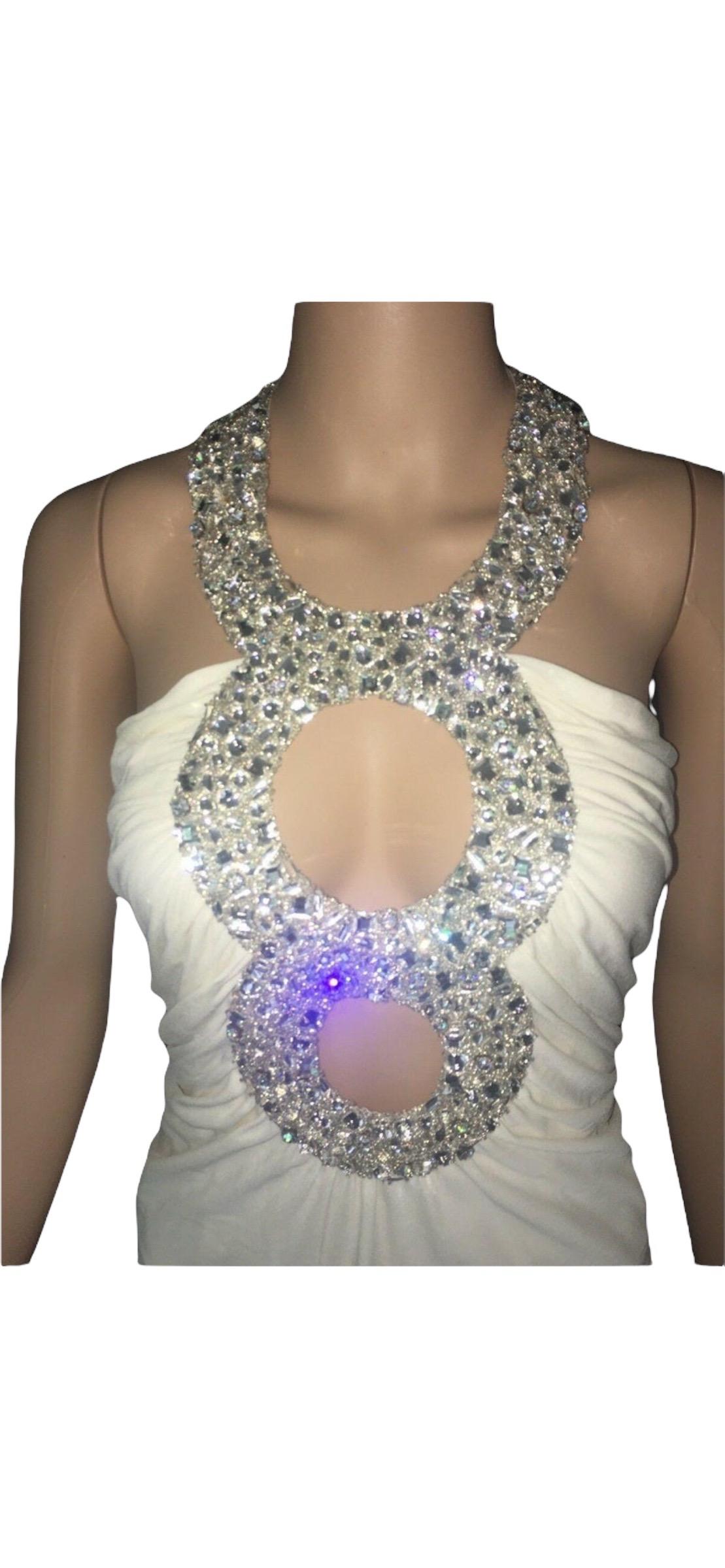 Azzaro Couture Iconic Crystal Embellished Cutout White Top  In Excellent Condition In Naples, FL