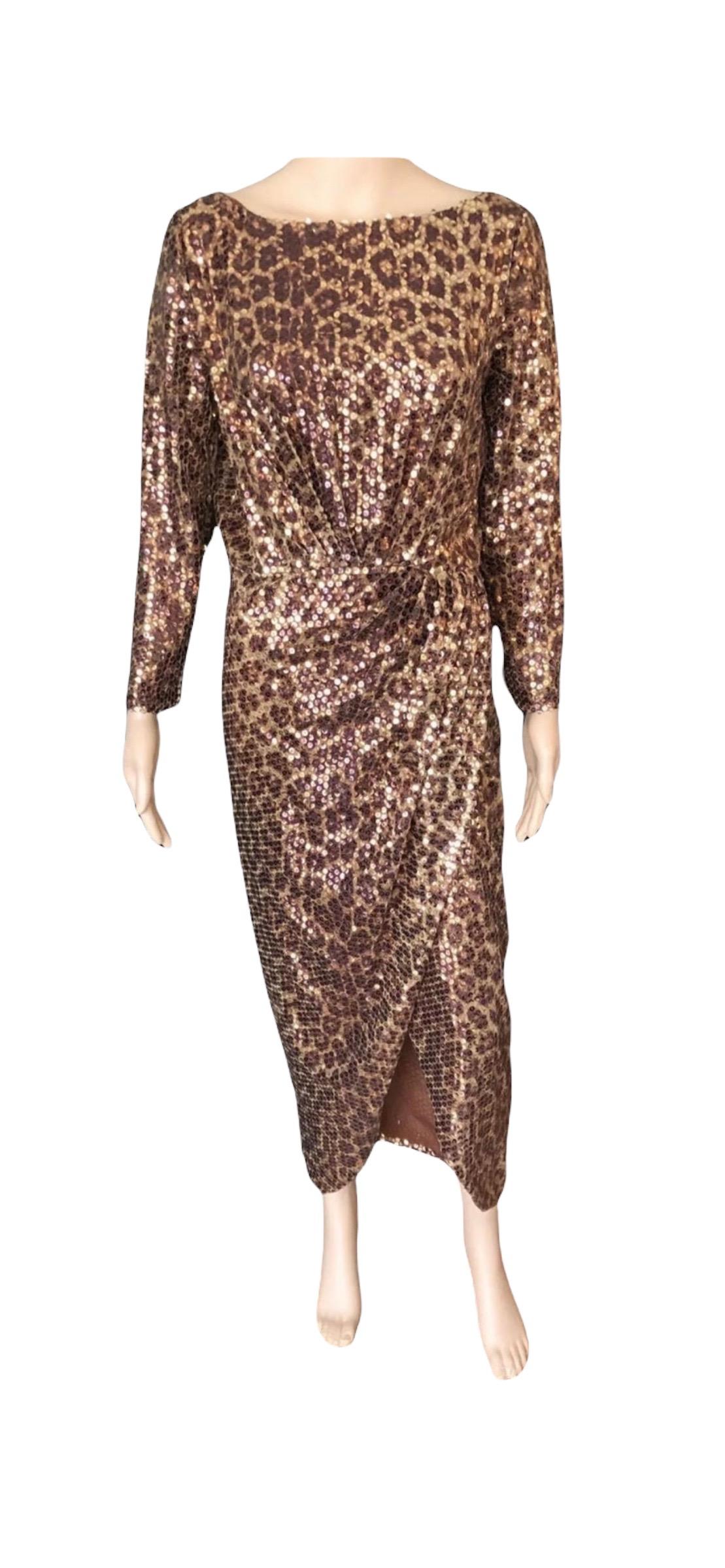 Brown Roberto Cavalli F/W 2007 Runway Sequin Embellished Open Back Evening Dress Gown For Sale