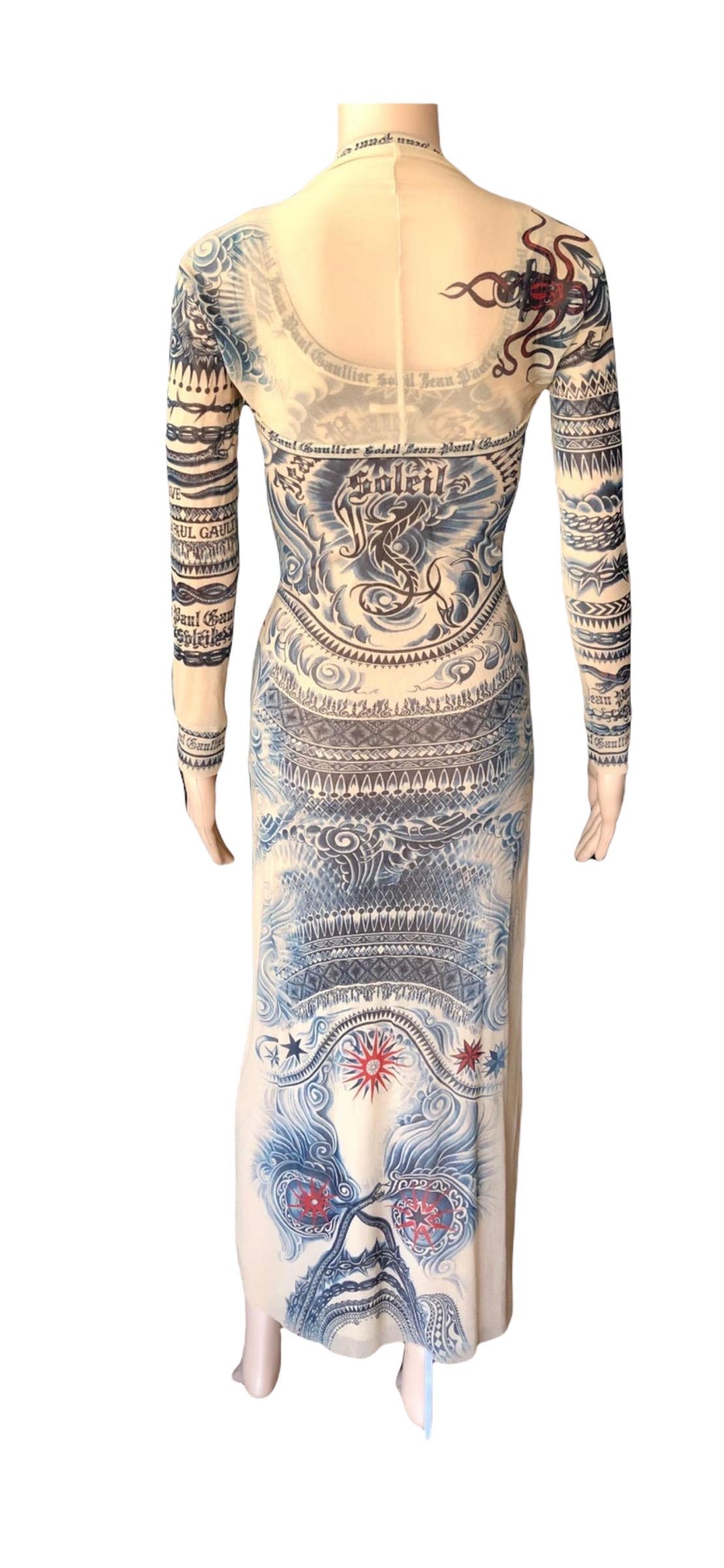 Beige Jean Paul Gaultier Soleil Vintage Tattoo Bodycon Mesh Bolero Dress 2 Piece Set