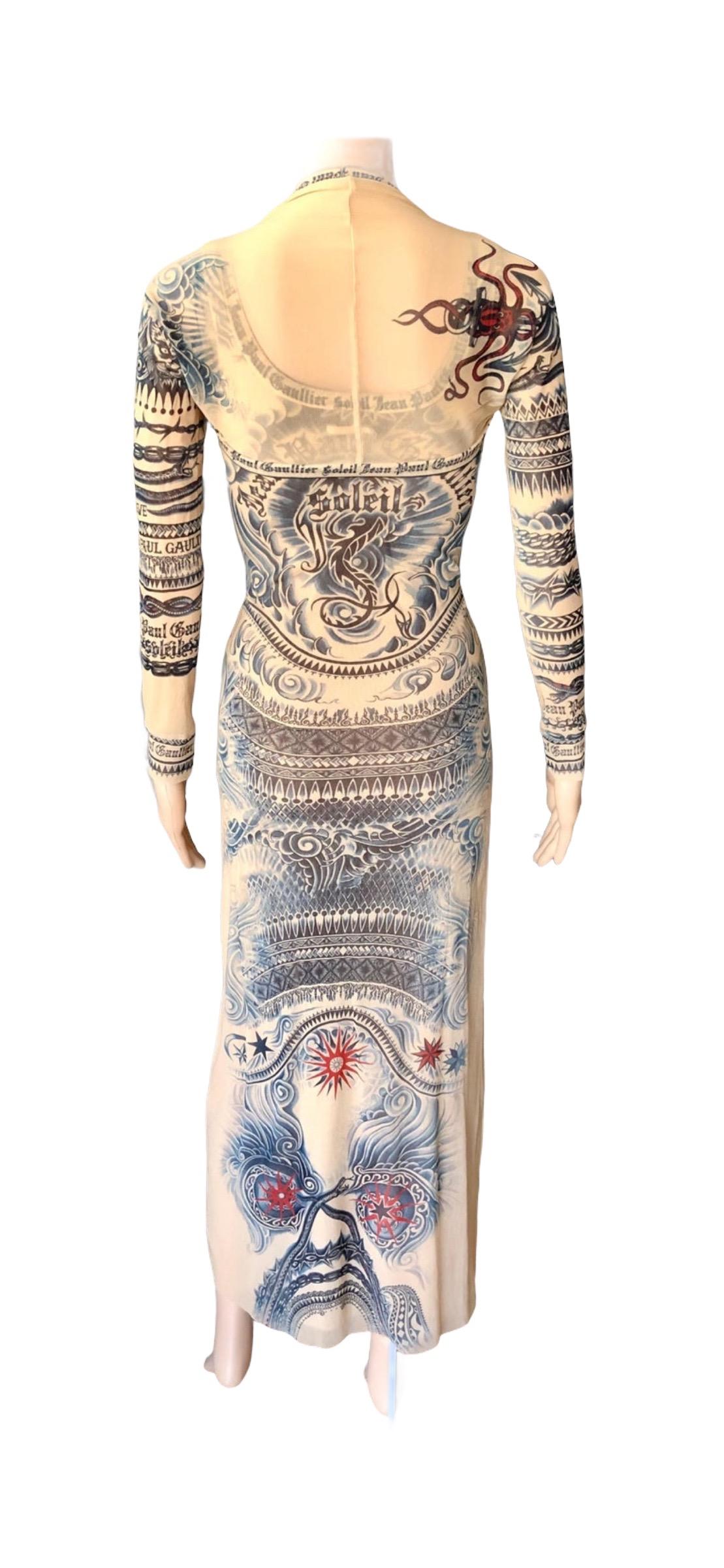 Women's or Men's Jean Paul Gaultier Soleil Vintage Tattoo Bodycon Mesh Bolero Dress 2 Piece Set