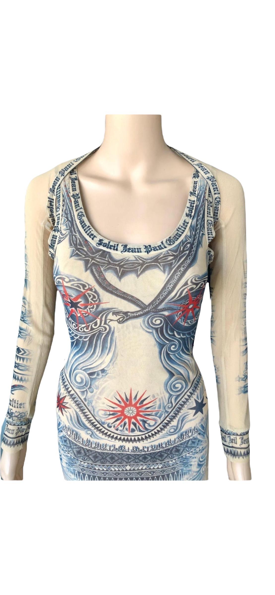 Jean Paul Gaultier Soleil Vintage Tattoo Bodycon Mesh Bolero Dress 2 Piece Set 1