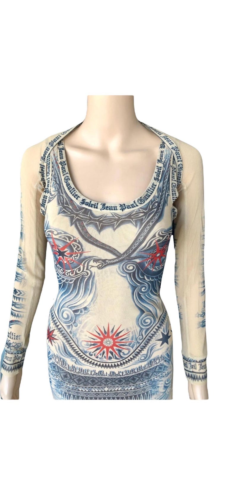 Jean Paul Gaultier Soleil Vintage Tattoo Bodycon Mesh Bolero Dress 2 ...