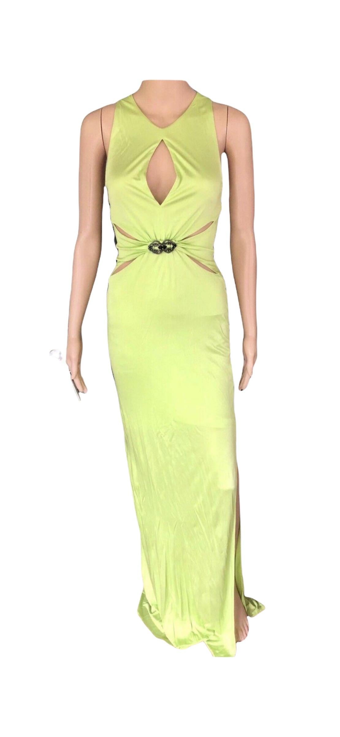 Roberto Cavalli Embellished Plunged Cutout Evening Dress Gown In Good Condition For Sale In Naples, FL