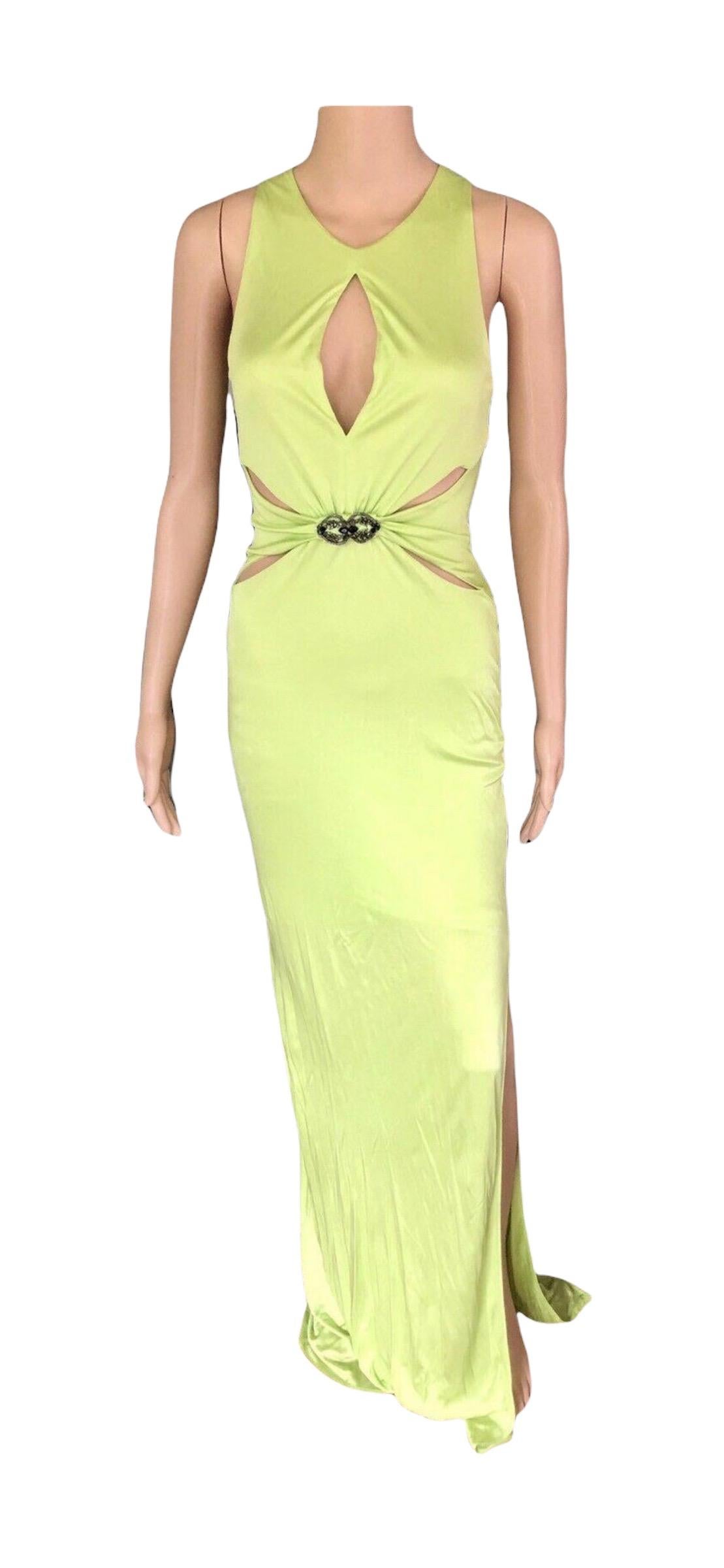 Women's Roberto Cavalli Embellished Plunged Cutout Evening Dress Gown For Sale