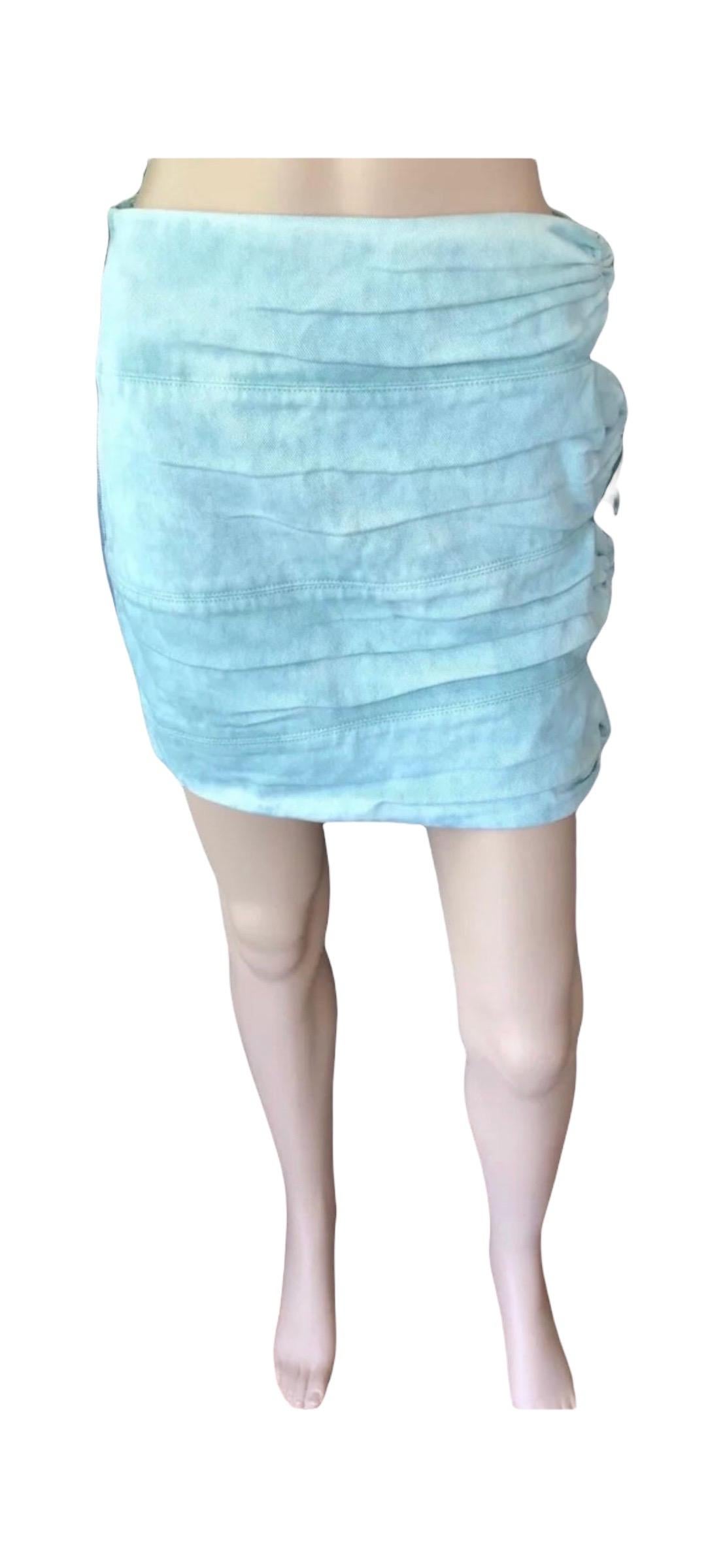 New Roberto Cavalli S/S 2016 Runway Denim Cutout Buckles Mini Skirt For Sale 2