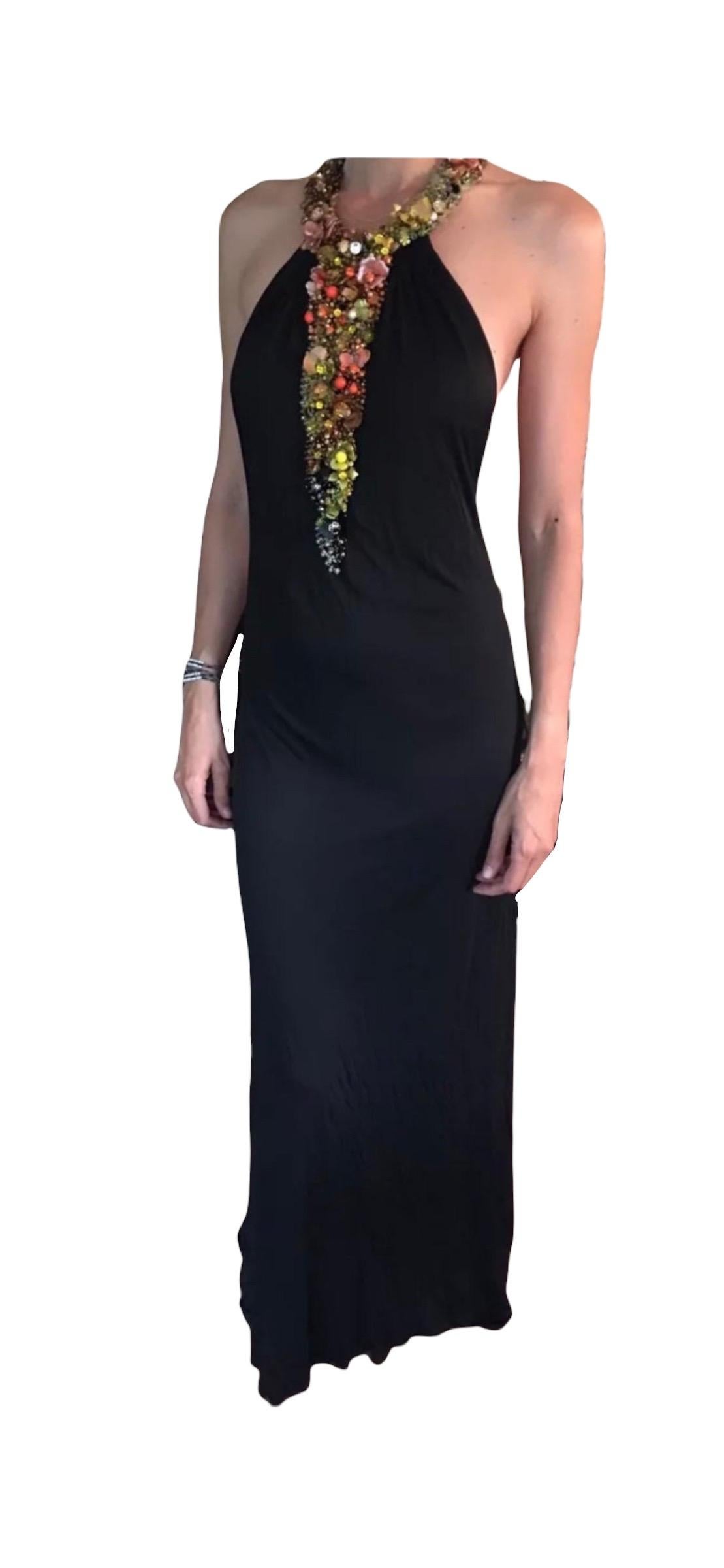 Roberto Cavalli S/S 2007 Runway Embellished Open Back Black Evening Dress Gown 2