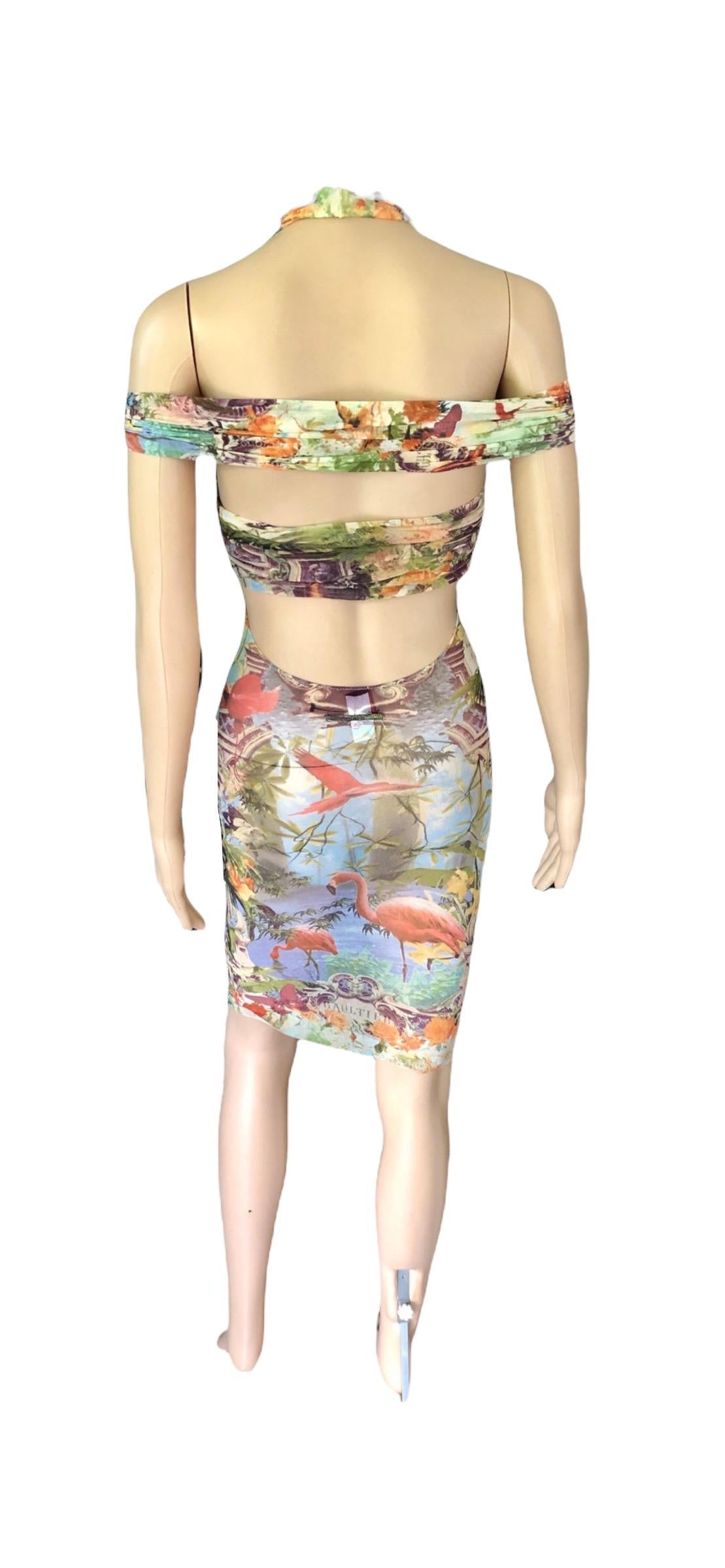 Jean Paul Gaultier Soliel S/S1999 Flamingo Tropical Cutout Sheer Mesh Mini Dress For Sale 1