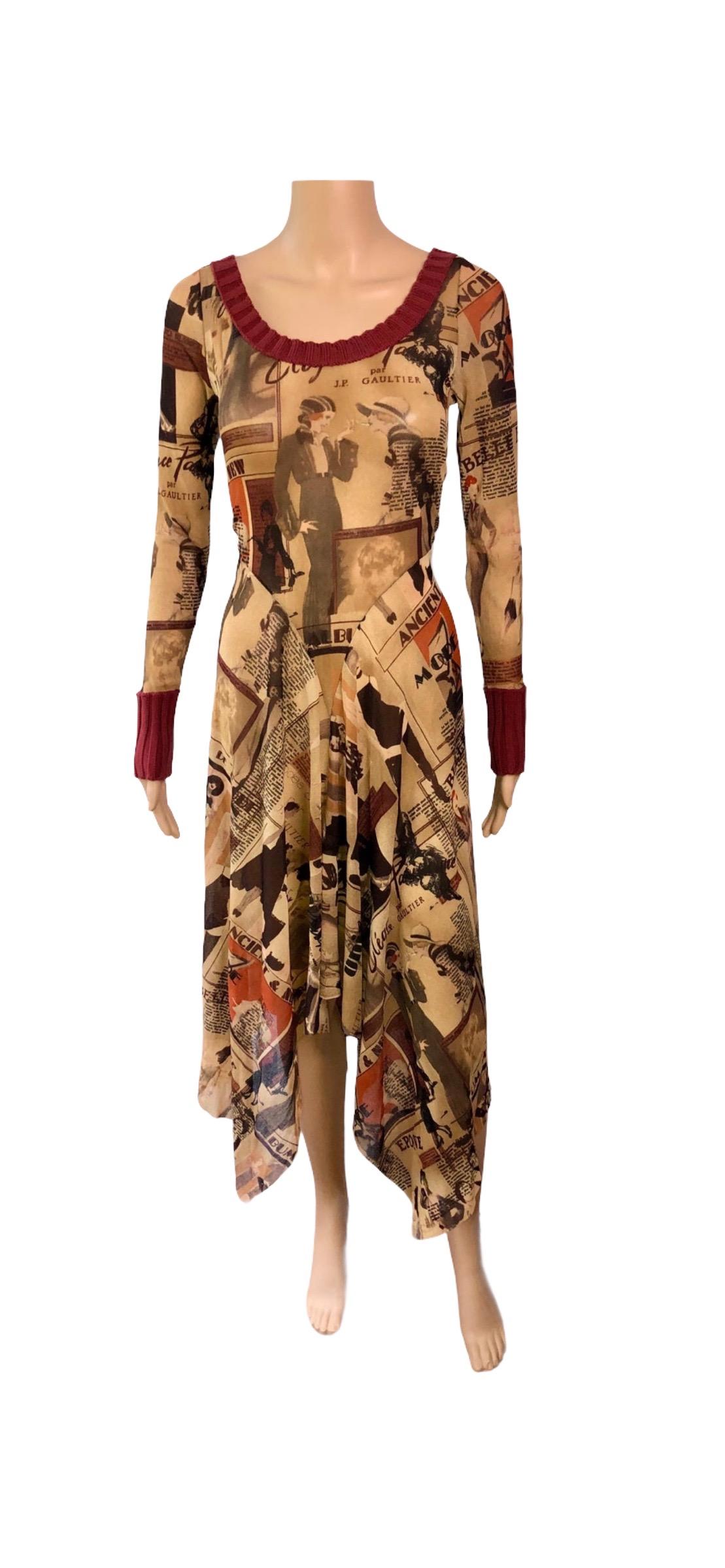 Brown Jean Paul Gaultier S/S 1996 Vintage Belle Epoque Print Mesh Maxi Dress For Sale