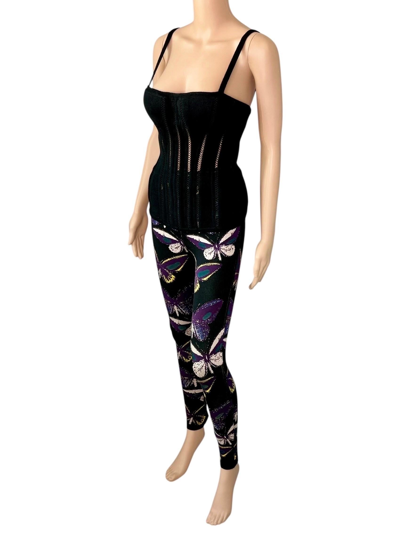 Noir Azzedine Alaia F/W 1991 Ensemble 2 pièces Bustier Corset Top et Leggings en vente