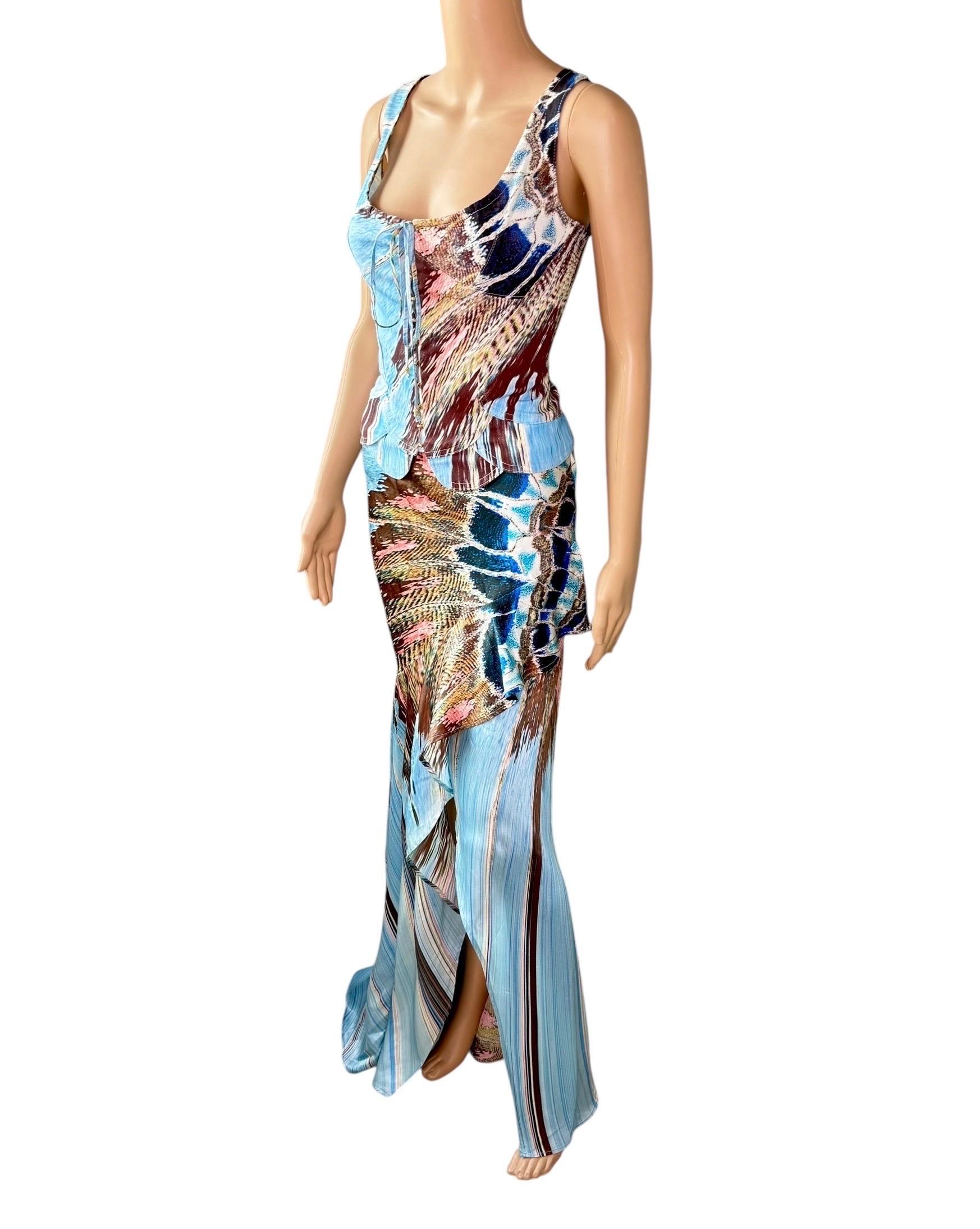 Roberto Cavalli A/I 2004 Top bustier con corsetto e gonna di seta, set di 2 pezzi in vendita 3