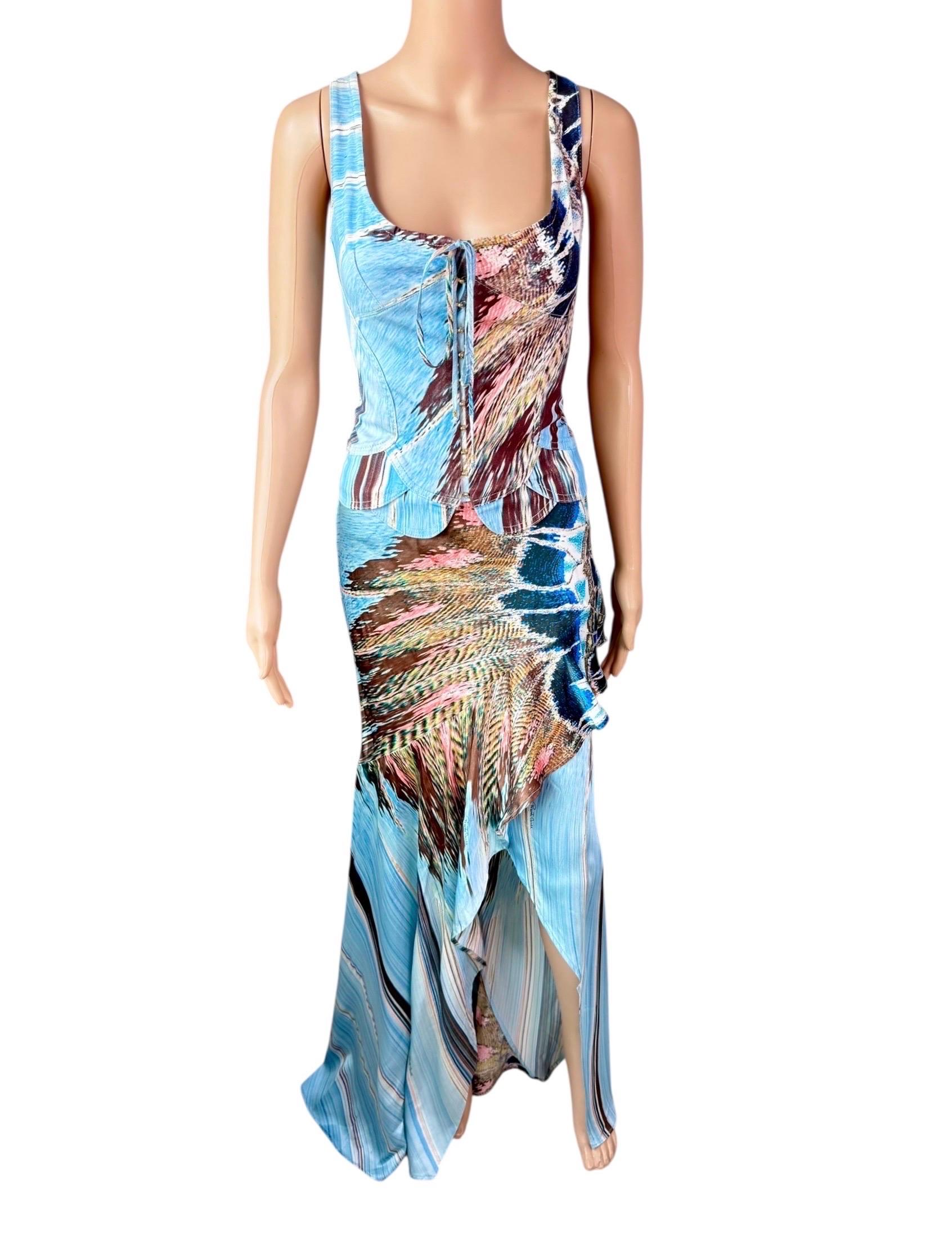 Roberto Cavalli A/I 2004 Top bustier con corsetto e gonna di seta, set di 2 pezzi in vendita 1