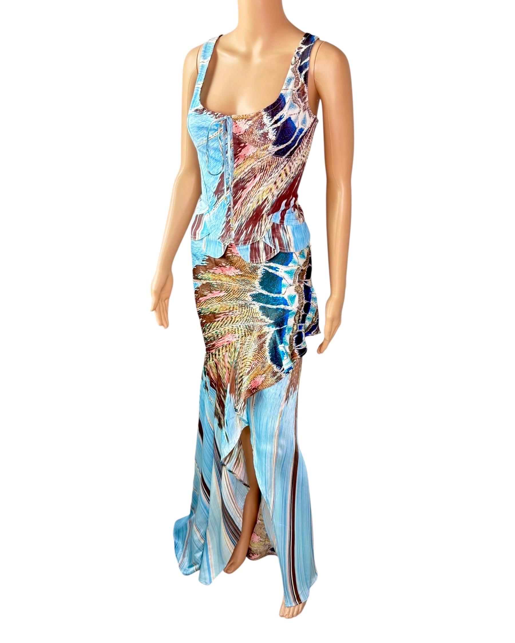 Donna Roberto Cavalli A/I 2004 Top bustier con corsetto e gonna di seta, set di 2 pezzi in vendita