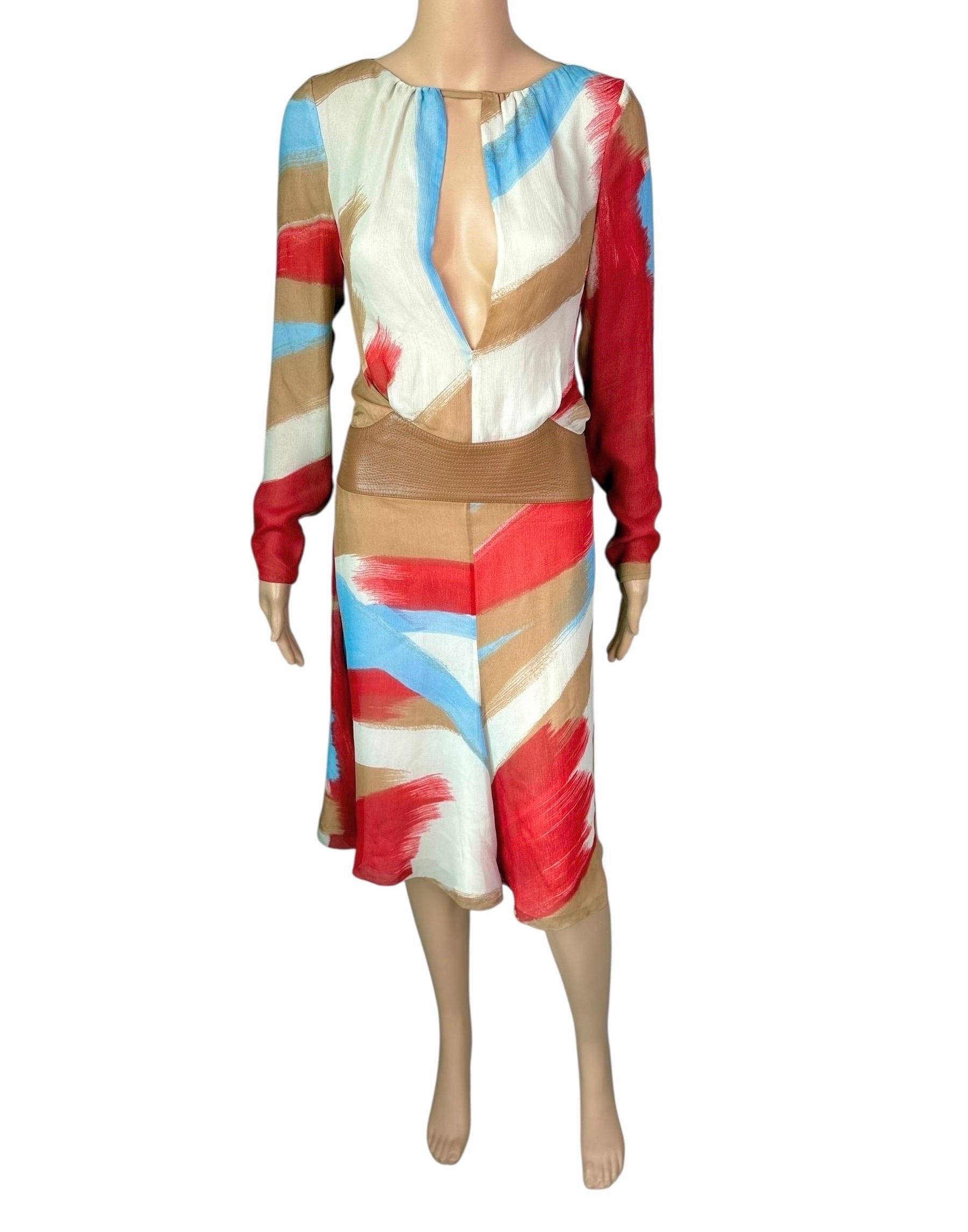 Gianni Versace F/W 2001 Runway Leather Cutout Keyhole Abstract Print Dress (Robe en cuir avec découpe et trou de serrure) en vente 6