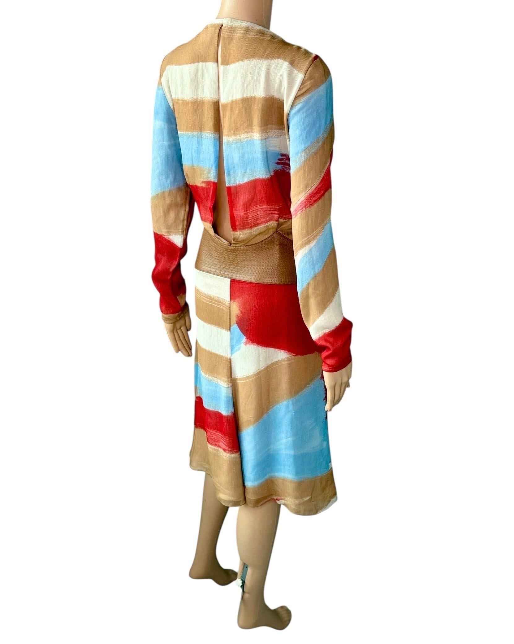 Gianni Versace F/W 2001 Runway Leather Cutout Keyhole Abstract Print Dress (Robe en cuir avec découpe et trou de serrure) en vente 12