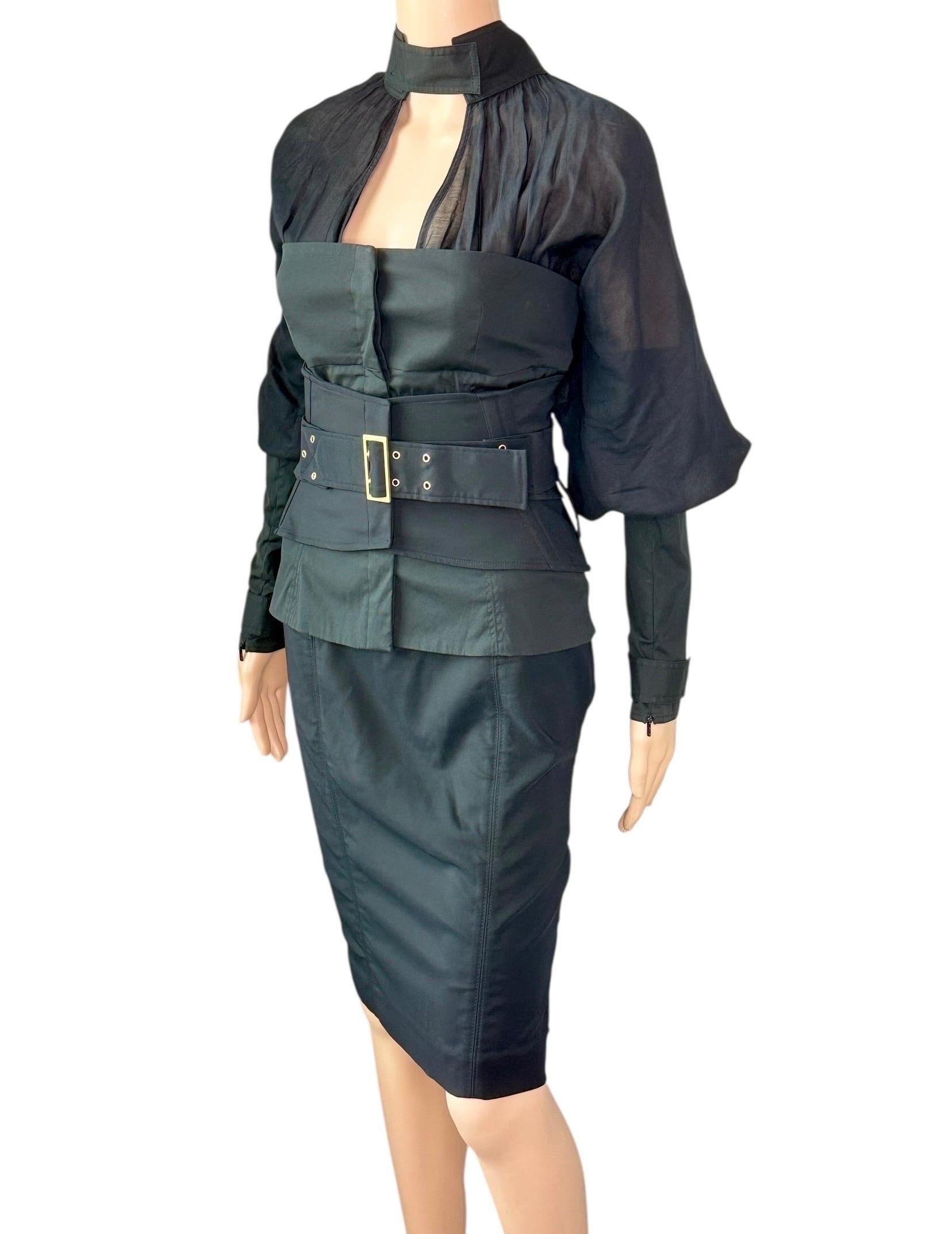 Tom Ford for Gucci F/W 2003 Corset Belt &Jacket Top & Skirt 3 Piece Set Ensemble Bon état - En vente à Naples, FL