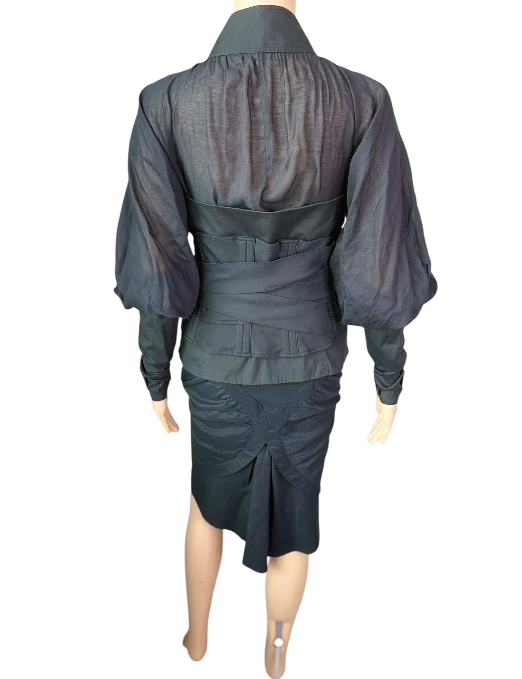 Noir Tom Ford for Gucci F/W 2003 Corset Belt &Jacket Top & Skirt 3 Piece Set Ensemble en vente