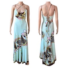 Roberto Cavalli S/S 2004 Cutout Lace Up Plunging Neckline Maxi Evening Dress