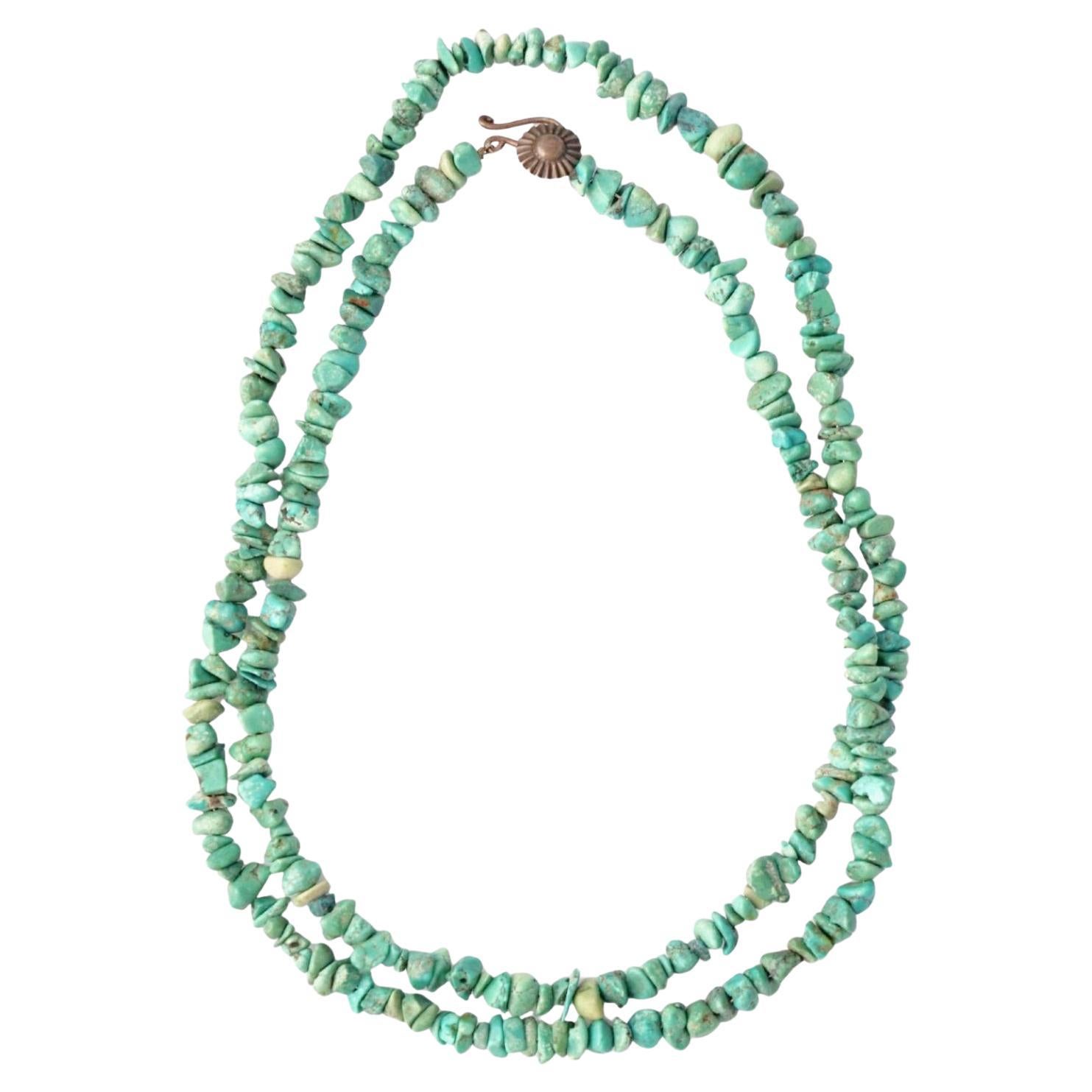 Collana di perline con gemme di turchese da 35 pollici, anni '50
