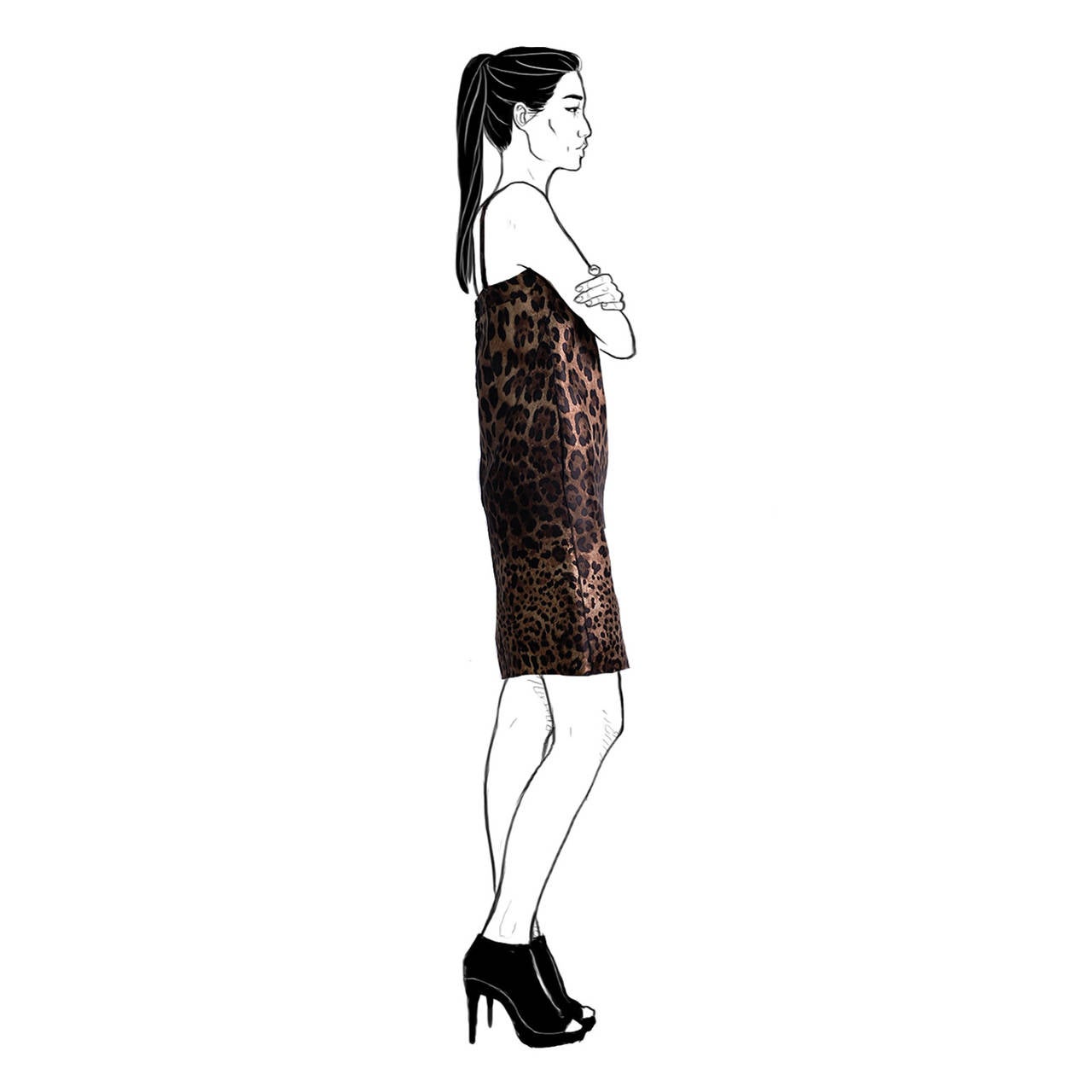 Black DOLCE & GABBANA Leopard Print Silk Dress For Sale