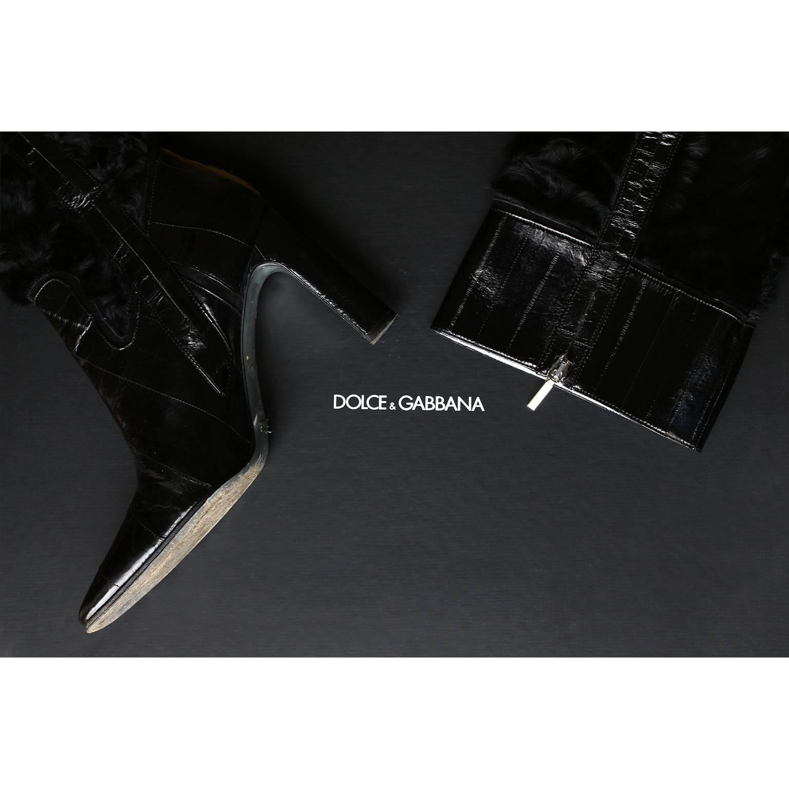 Dolce & Gabbana Schwarzer Stiefel mit hohem Absatz aus Aal und Lammfell in ausgezeichnetem Zustand im Zustand „Hervorragend“ im Angebot in Berlin, Berlin