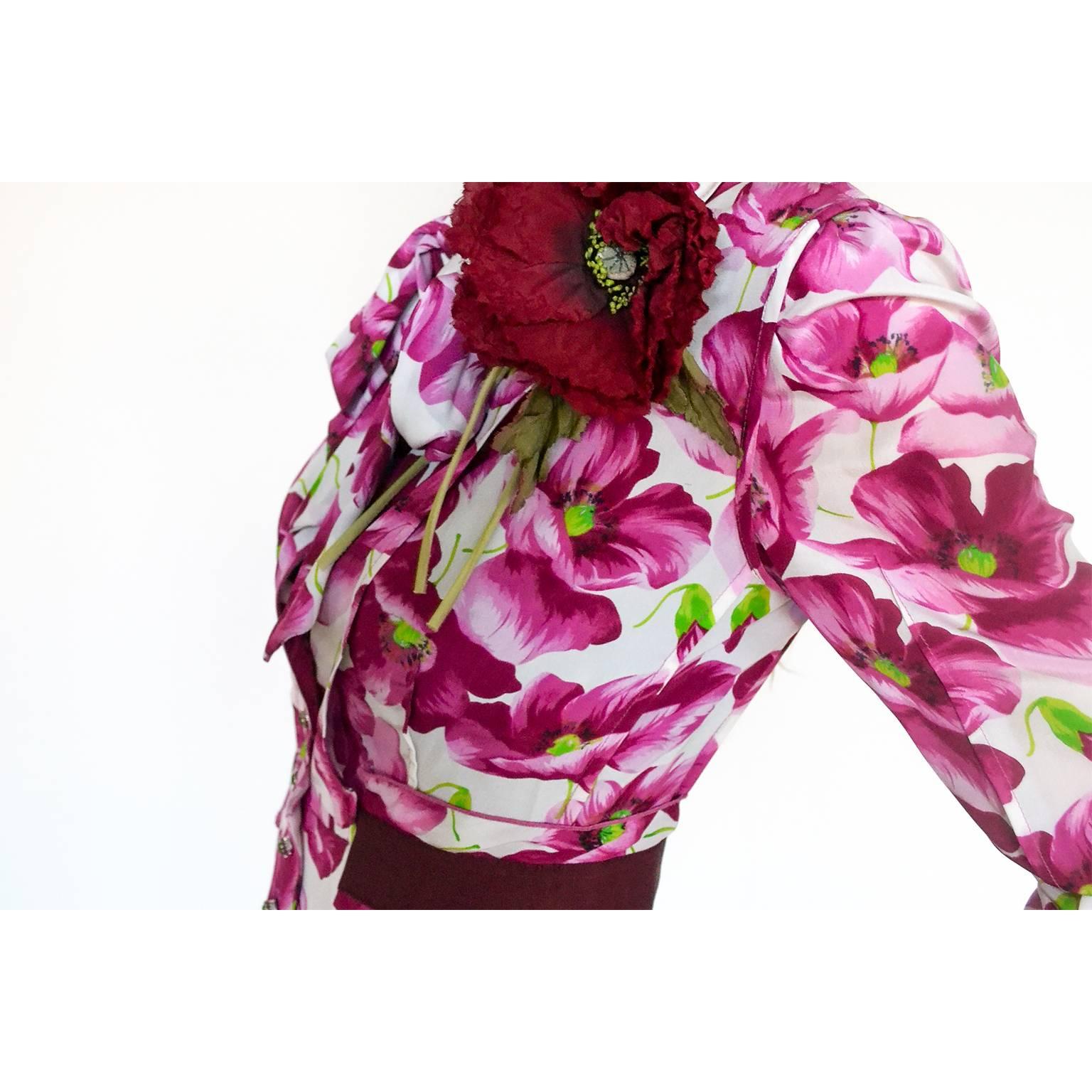 Pink DOLCE & GABBANA flower silk blouse For Sale