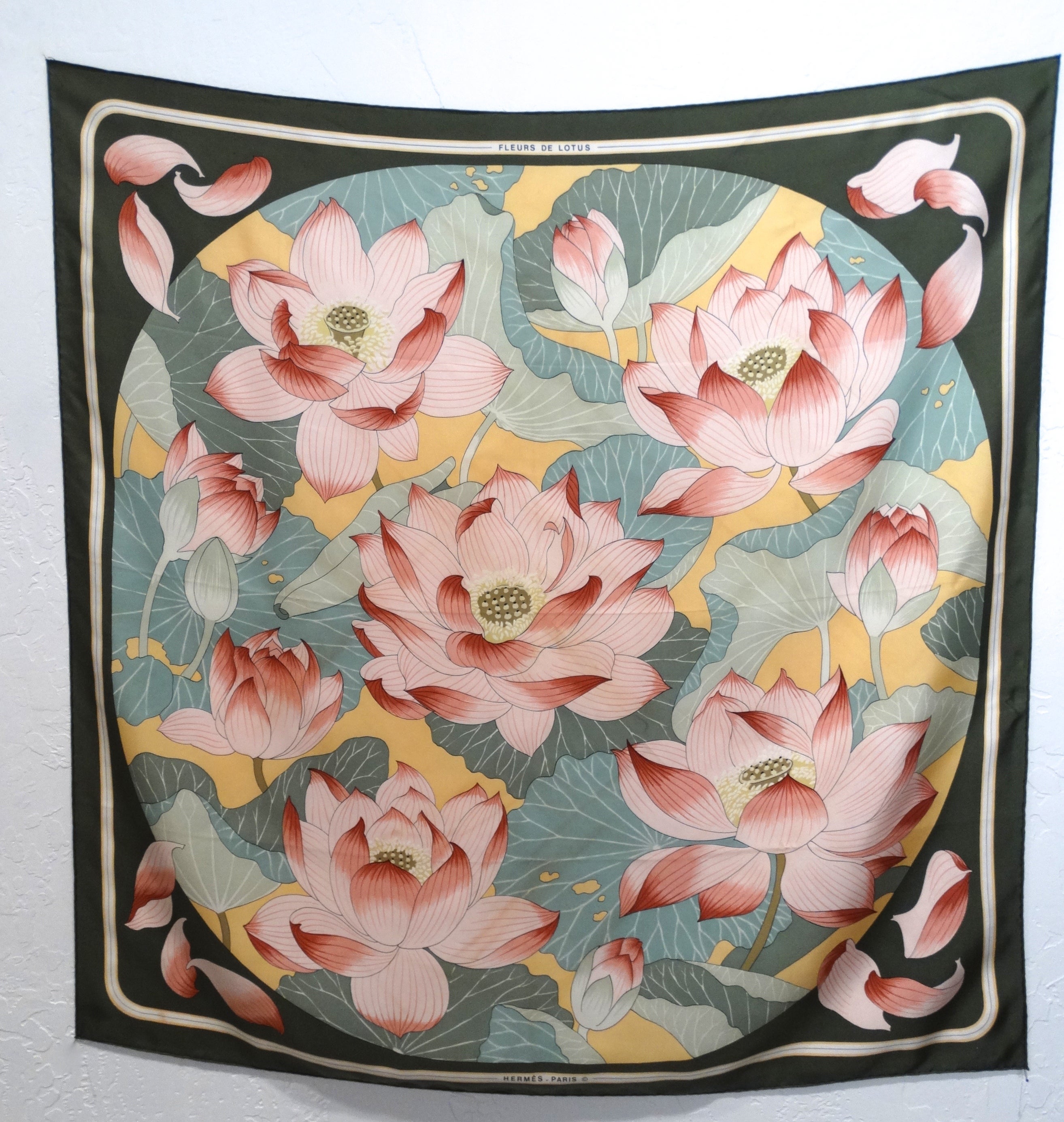 Hermes Silk Twill Scarf Fleurs De Lotus Designed By