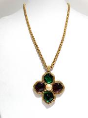 1980s Yves Saint Laurent Gripoix Glass Necklace with Center Pearl