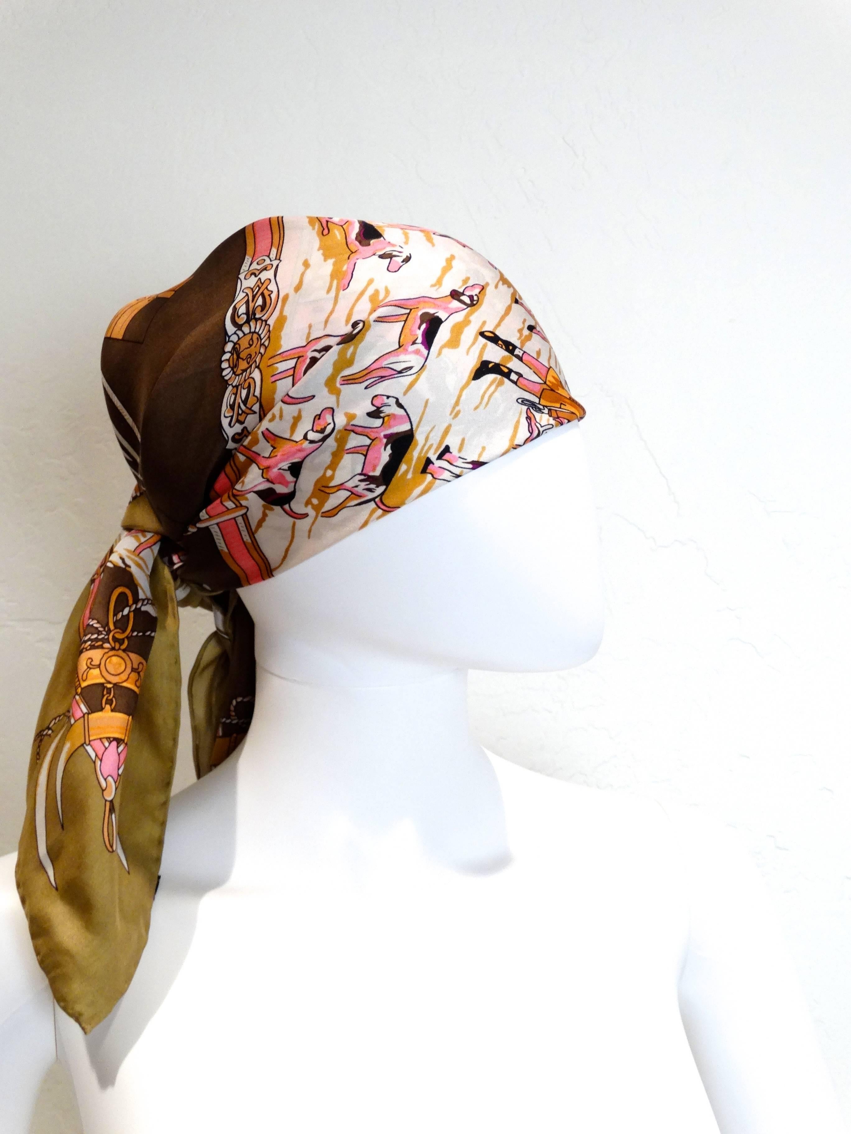 1970s Hermes Signature Hunting Print Silk Twill Scarf In Excellent Condition In Scottsdale, AZ