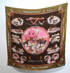 1970s Hermes Signature Hunting Print Silk Twill Scarf