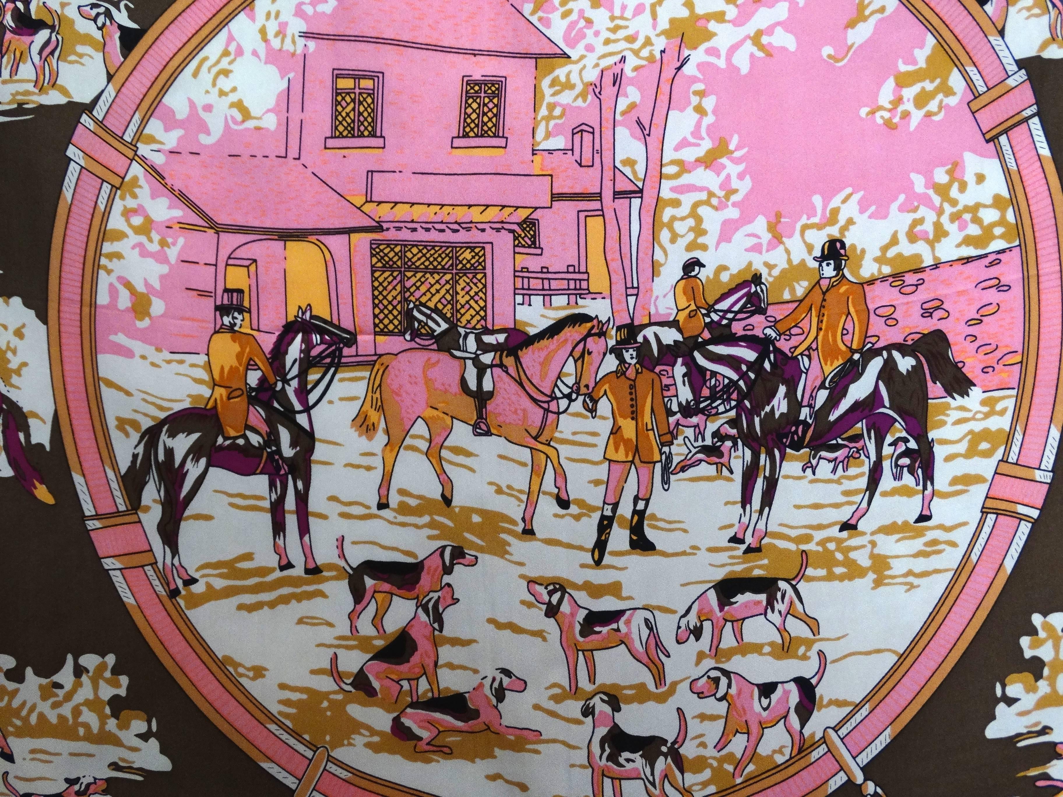 1970s Hermes Signature Hunting Print Silk Twill Scarf 3