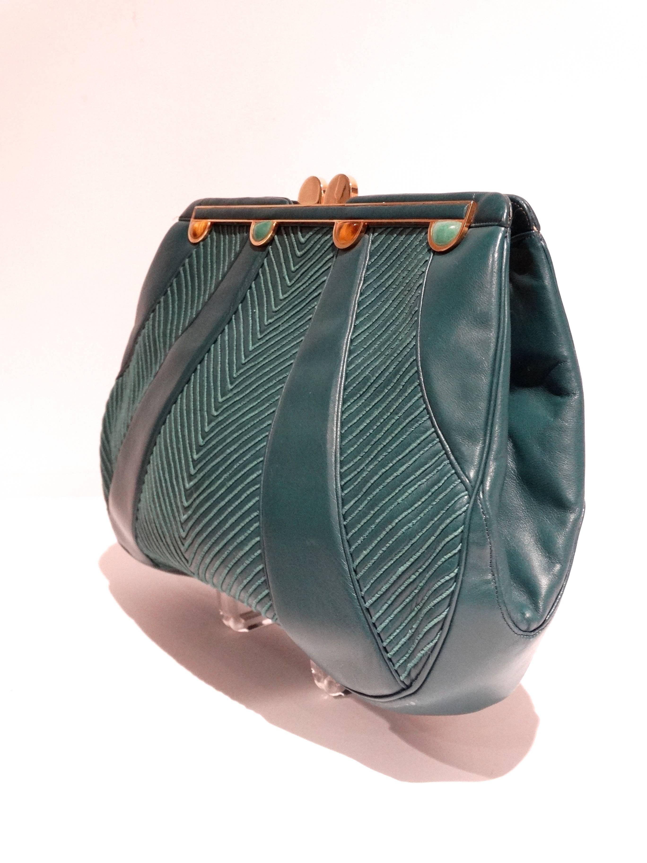 1980s Judith Lieber Emerald Green Handbag In New Condition In Scottsdale, AZ