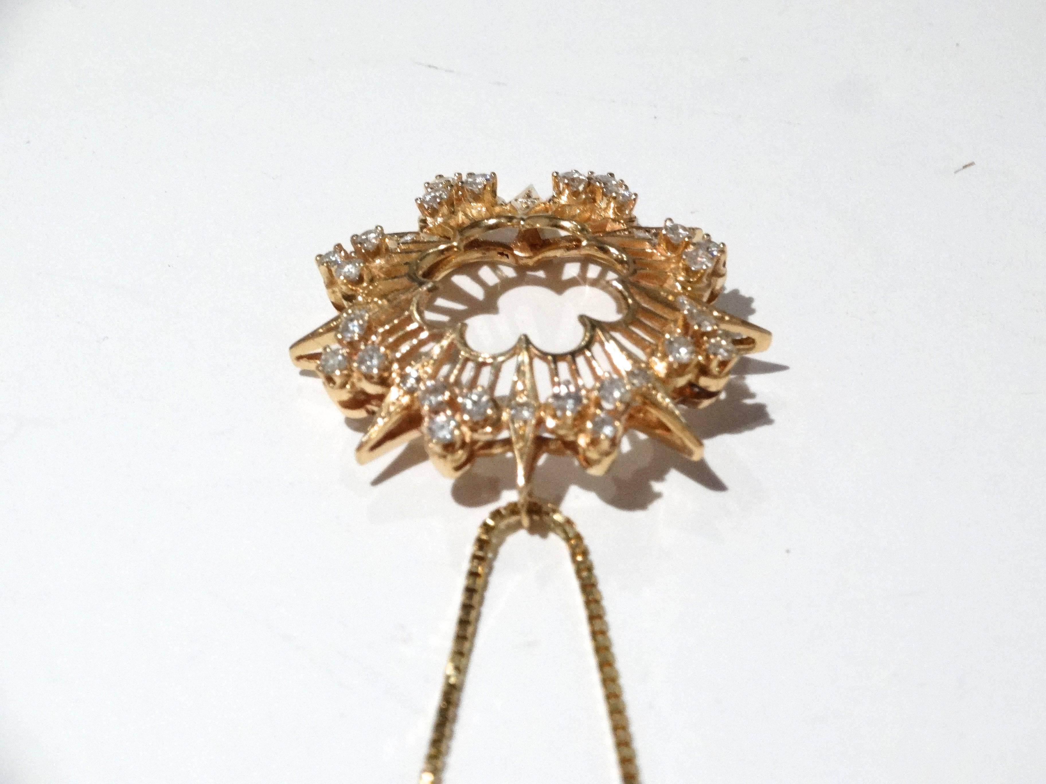 1970s Sunburst Diamond Gold Pendent  4