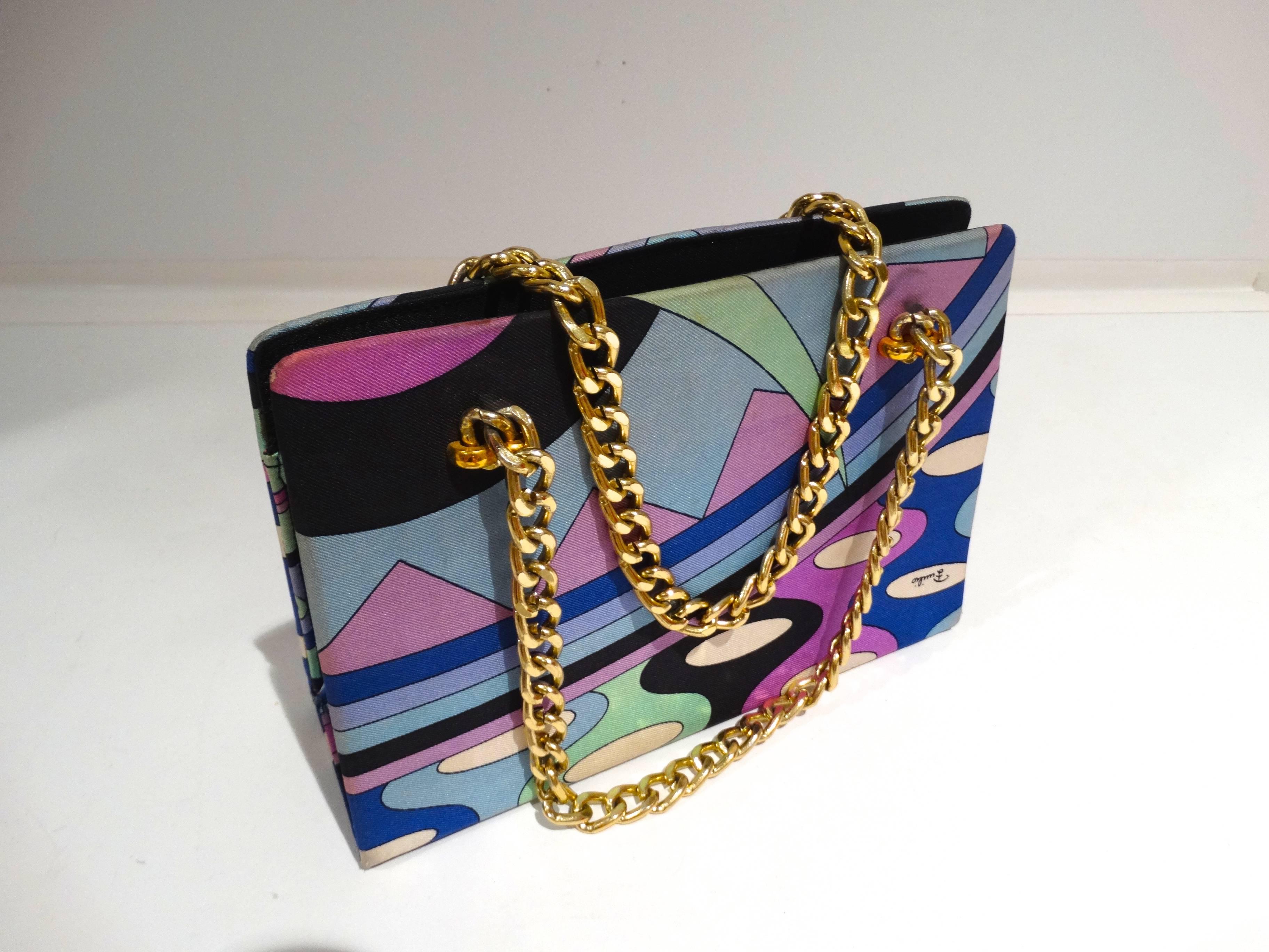 Gray 1960s Emilio Pucci Mod Print Chain Strap Handbag