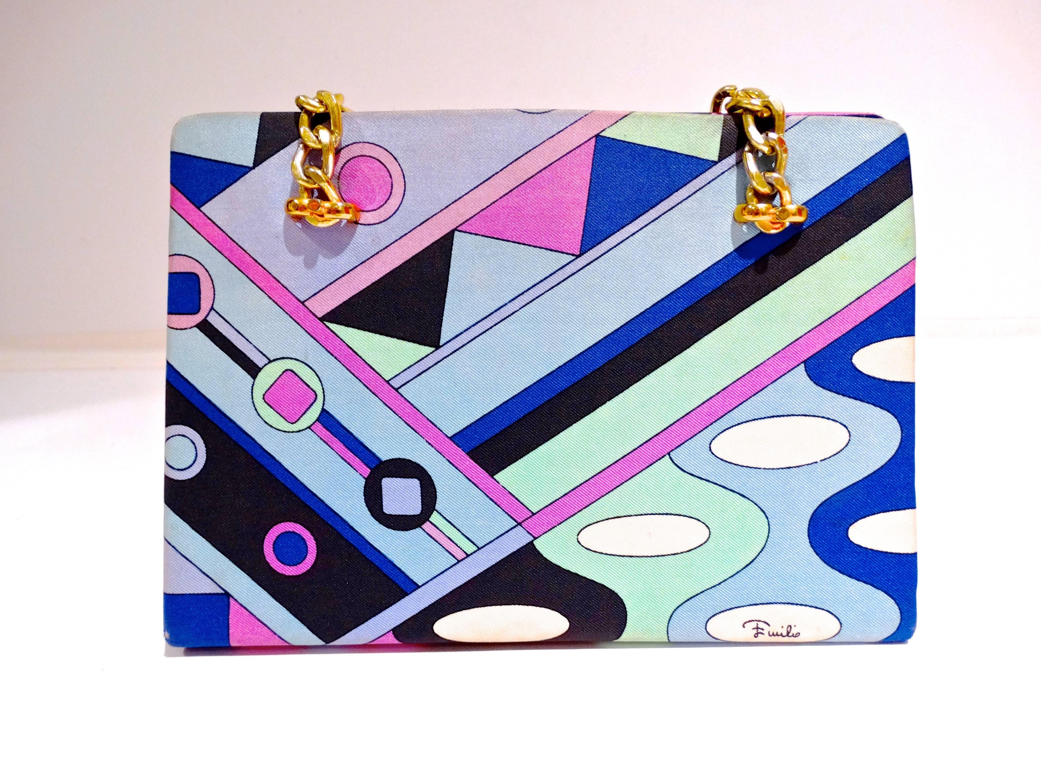 1960s Emilio Pucci Mod Print Chain Strap Handbag In Good Condition In Scottsdale, AZ
