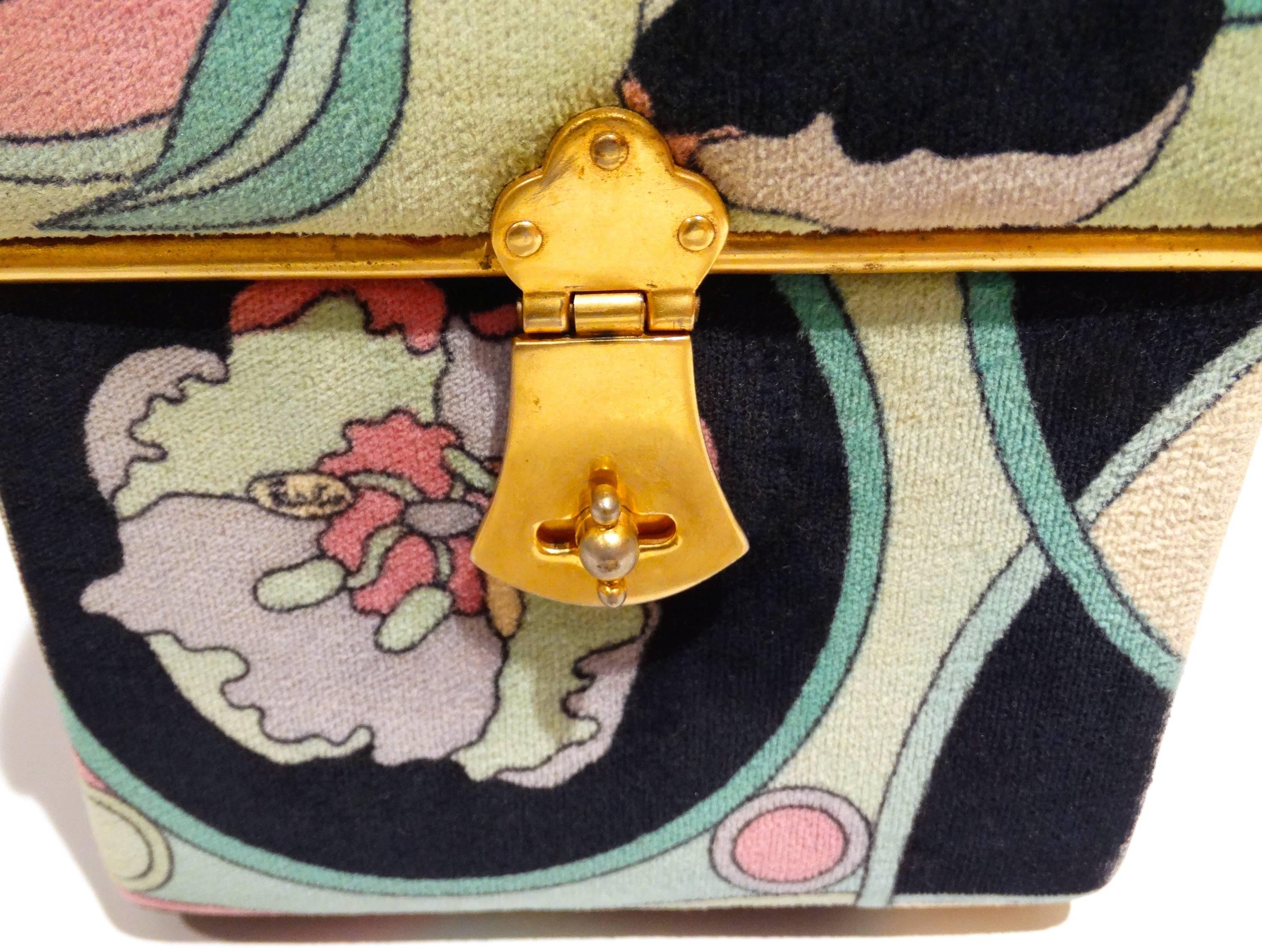 Beige 1960s Emilio Pucci Velveteen Box Handbag