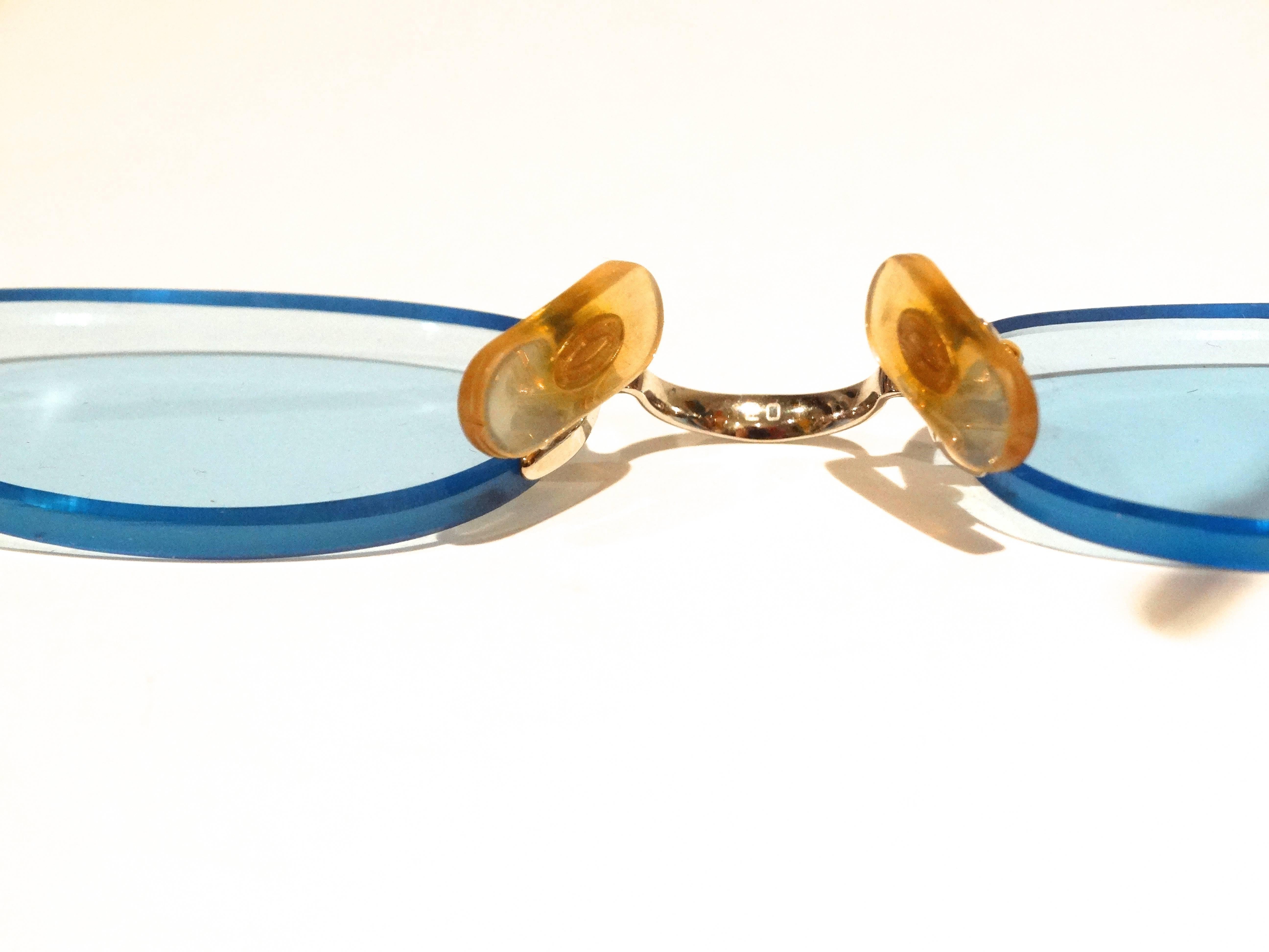 Gray 1990s Rimless Cartier Blue Lens Sunglasses 