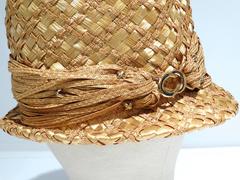 1960s Yves Saint Laurent Rattan Hat with Gold Hardware