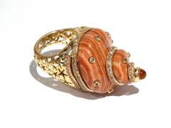 20th Century Exotic Nautral Agate, Yellow and White Fancy Diamond Cocktail Ring