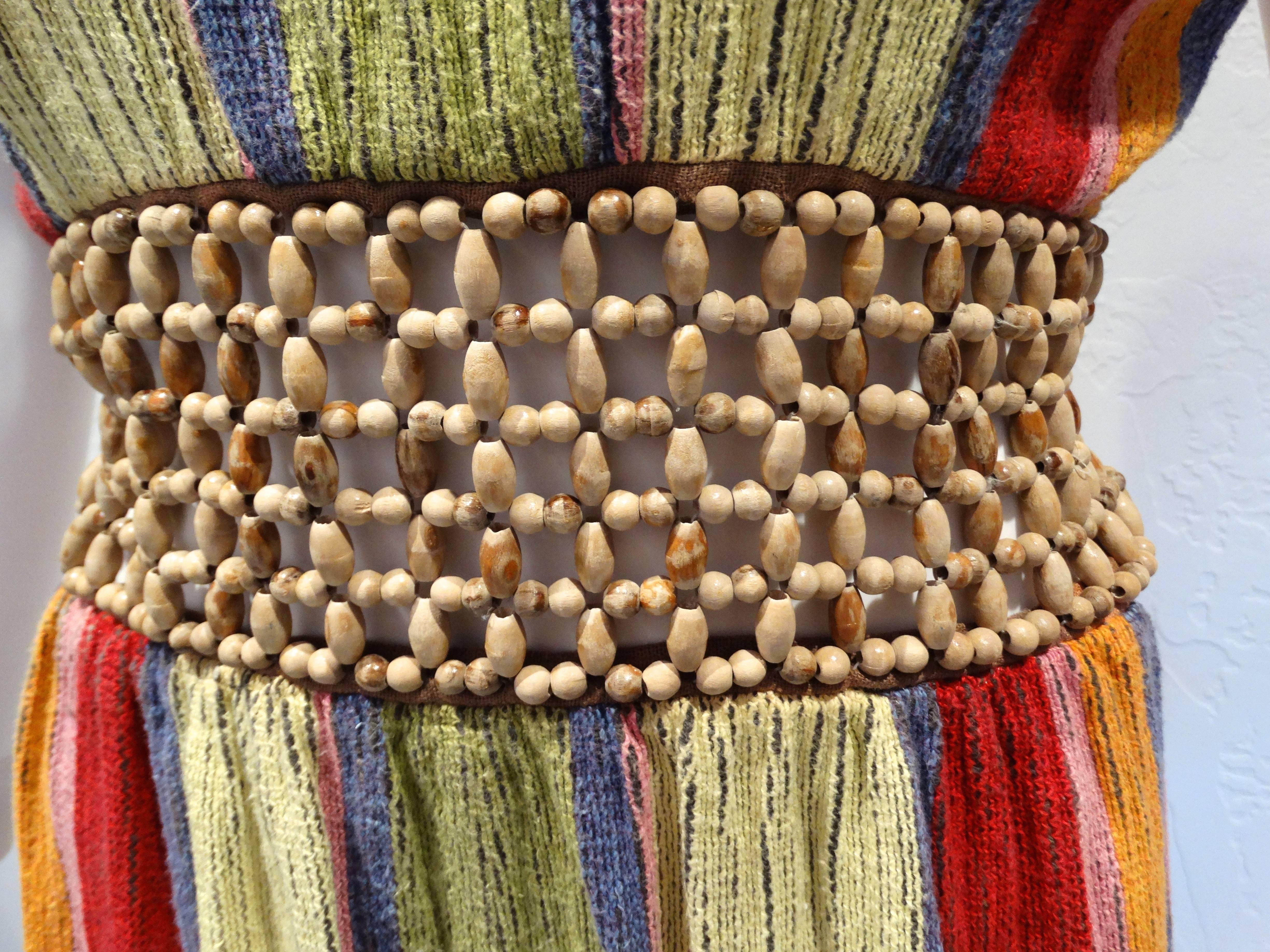 1970s Rikma Bohemian Dress w/ Wooden Macrame Waist 3