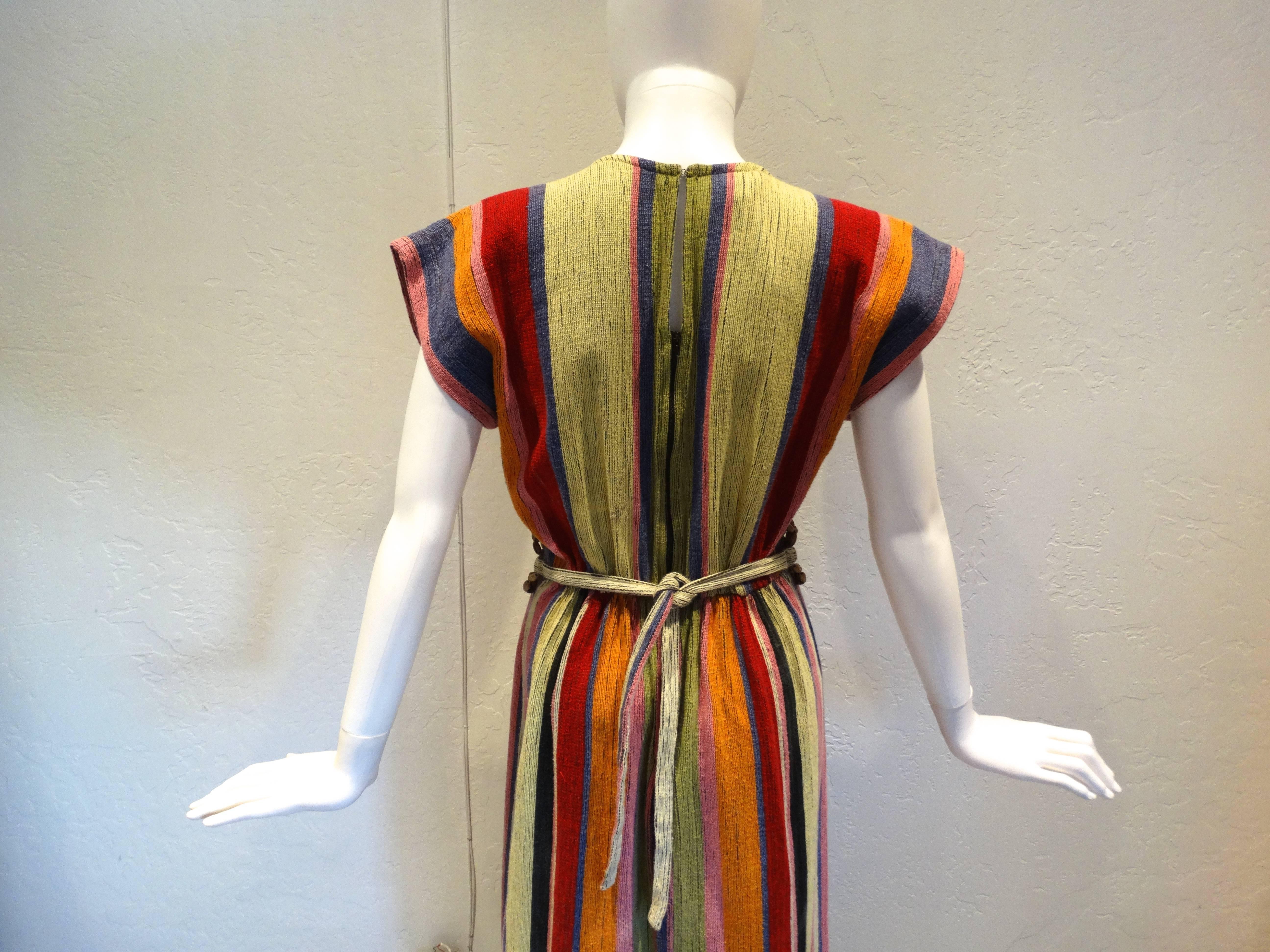 1970s Rikma Bohemian Dress w/ Wooden Macrame Waist 4