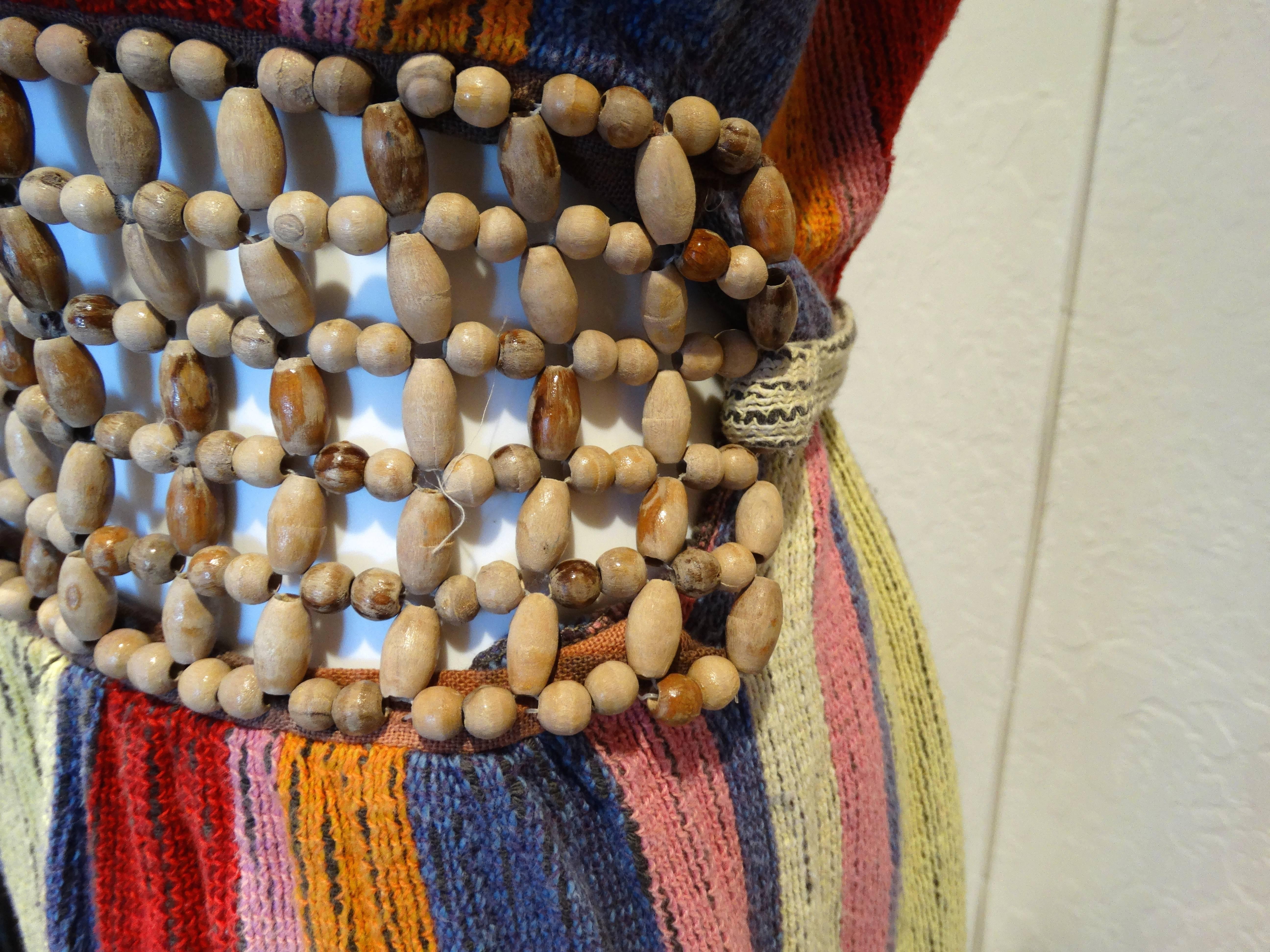 1970s Rikma Bohemian Dress w/ Wooden Macrame Waist 5